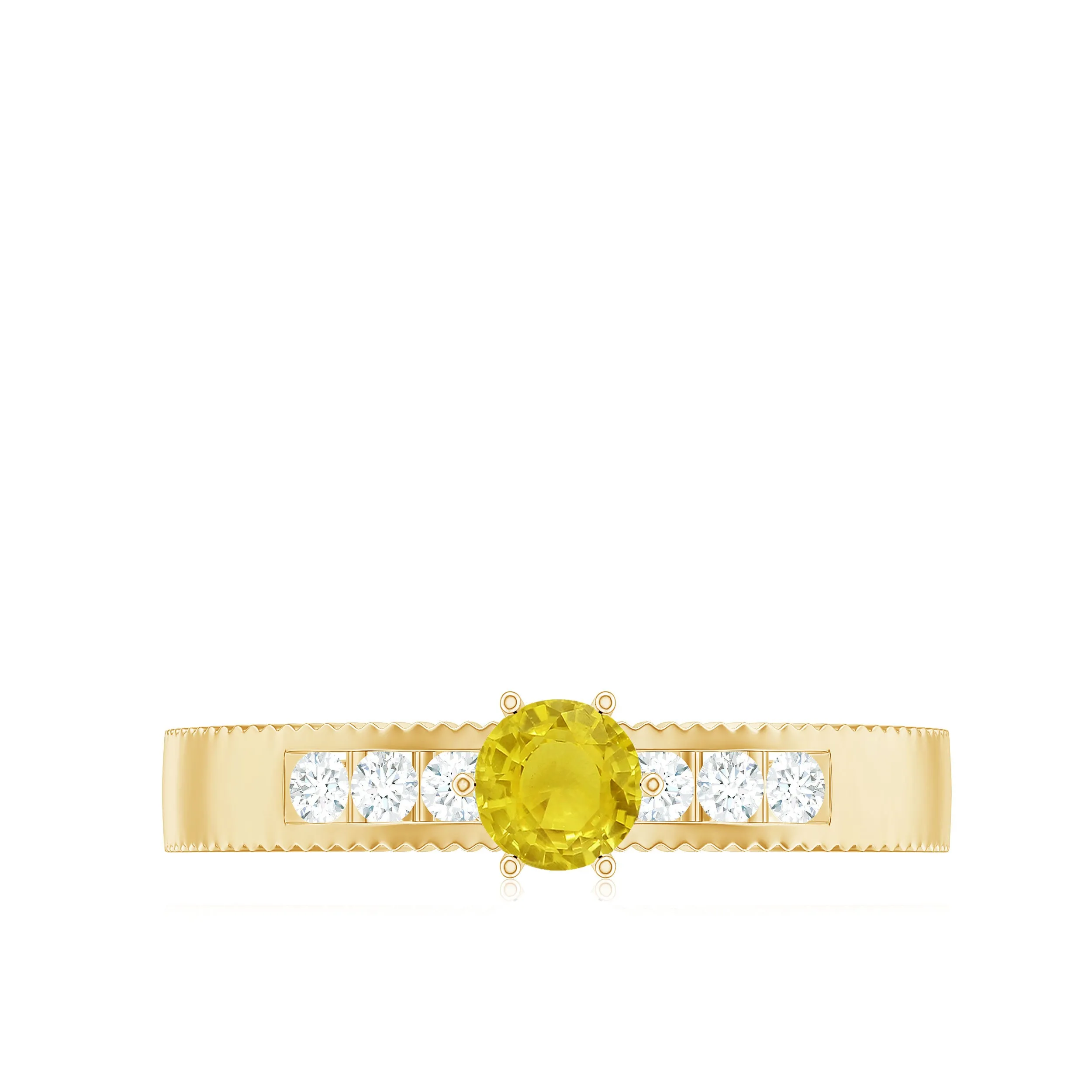 Genuine Yellow Sapphire Solitaire Band Ring with Diamond