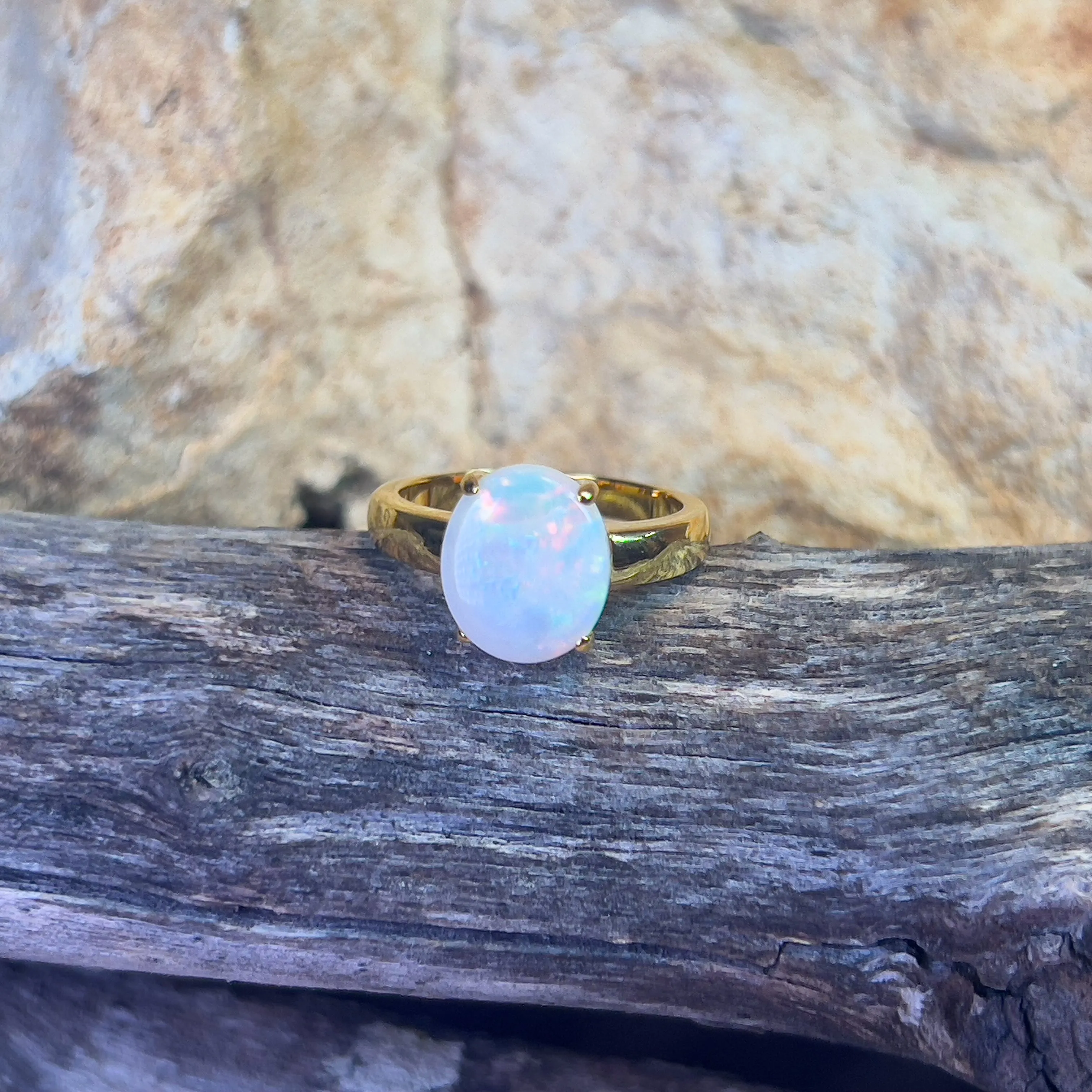 Gold plated Sterling Silver 1.8ct White Opal solitaire ring