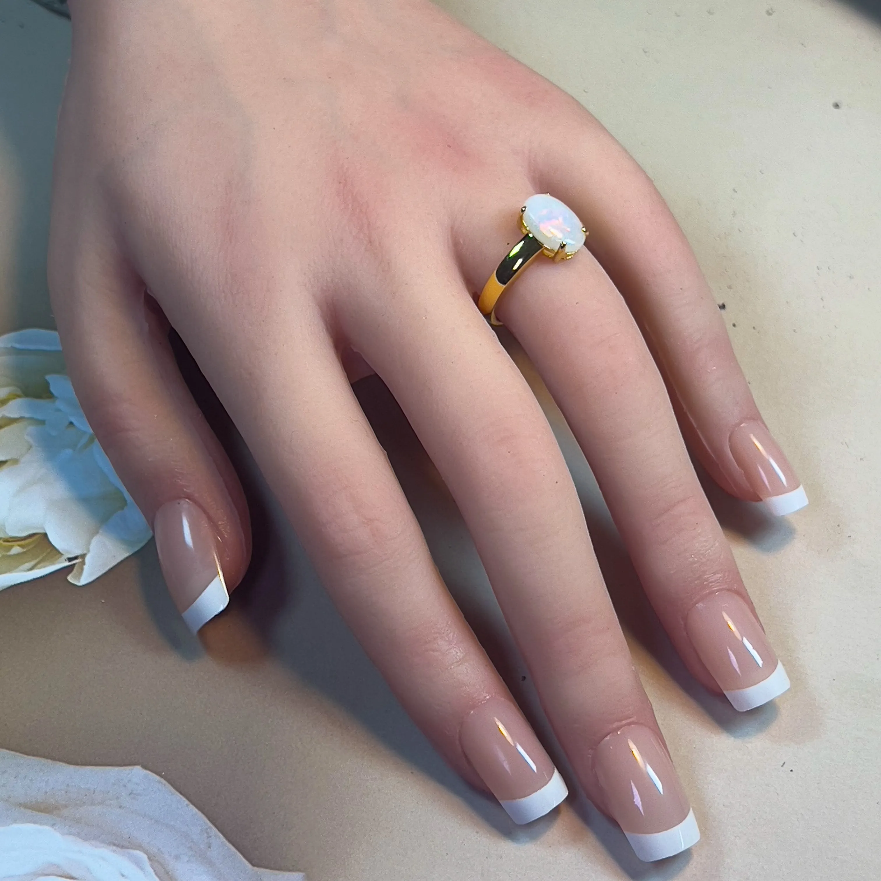 Gold plated Sterling Silver 1.8ct White Opal solitaire ring