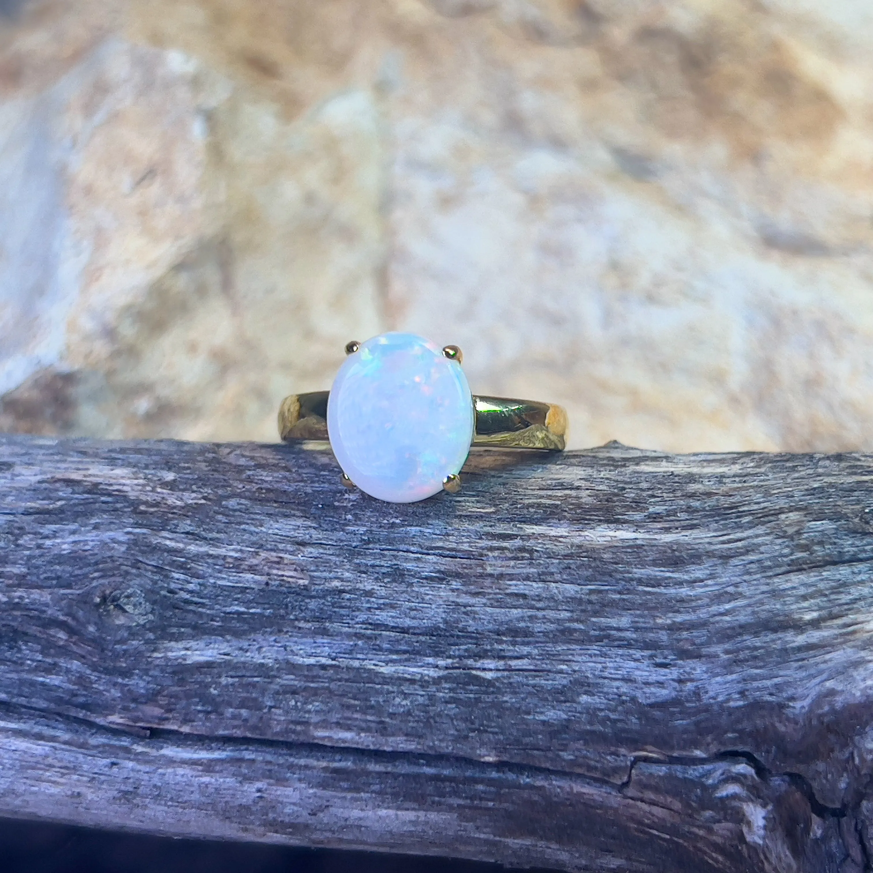 Gold plated Sterling Silver 1.8ct White Opal solitaire ring