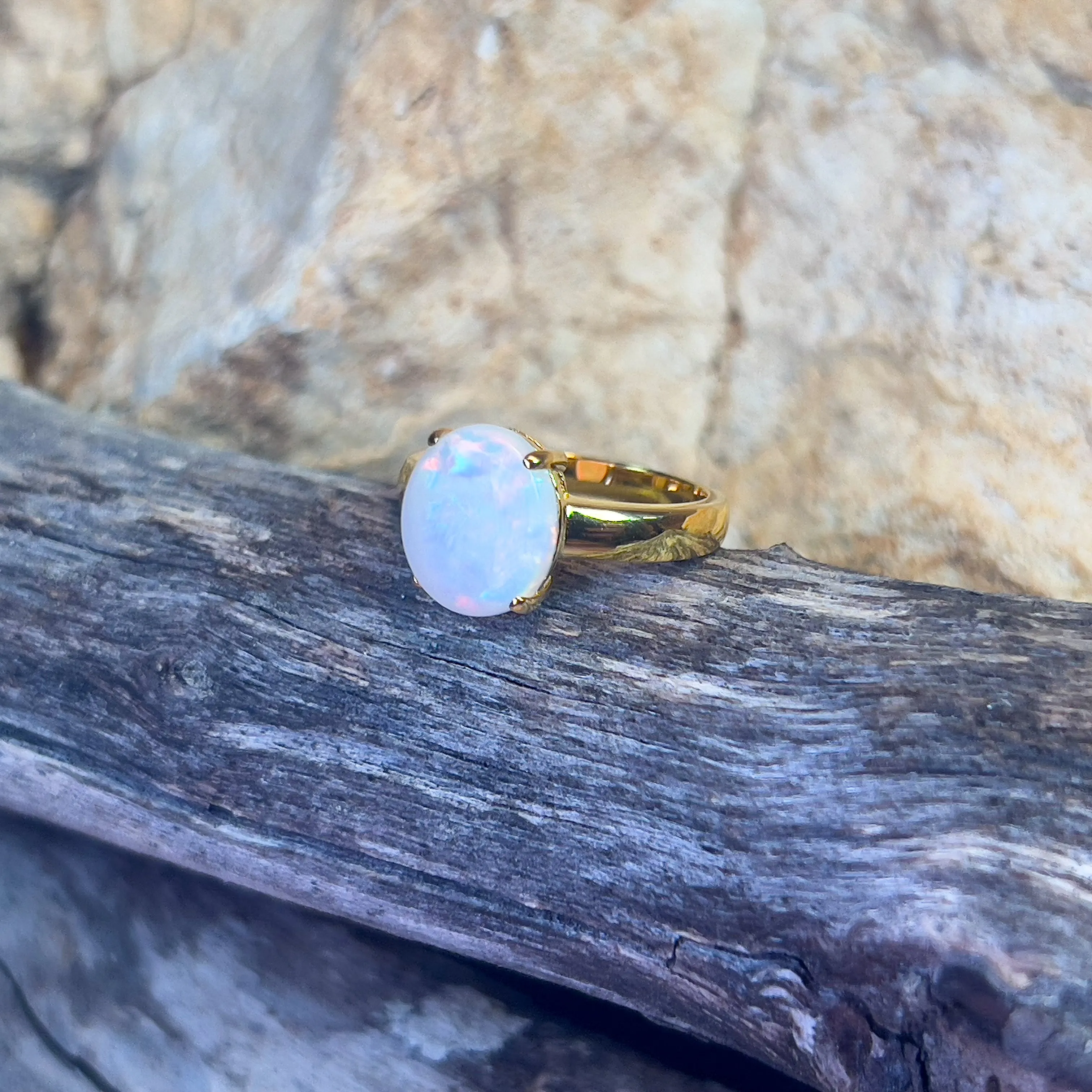 Gold plated Sterling Silver 1.8ct White Opal solitaire ring