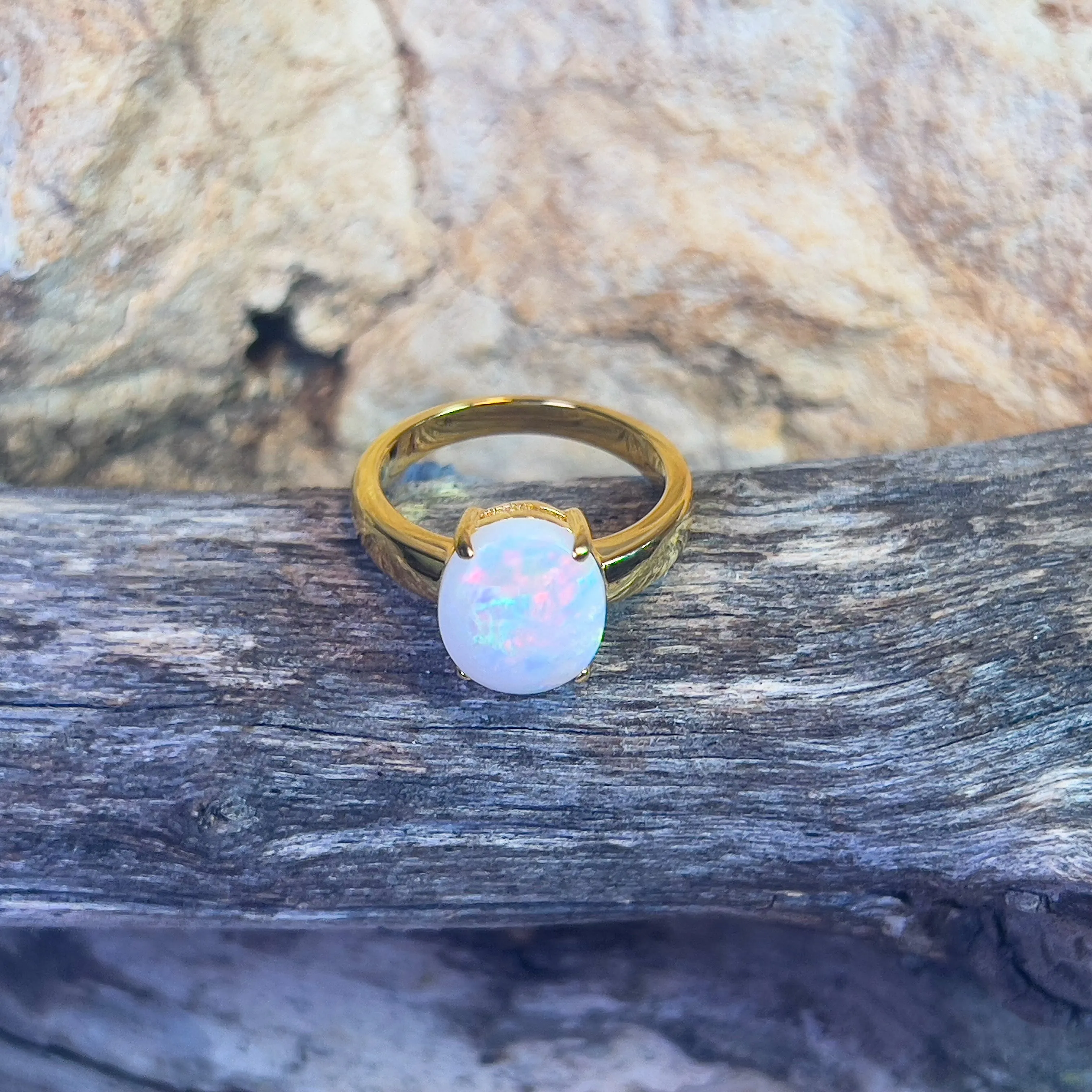 Gold plated Sterling Silver 1.8ct White Opal solitaire ring