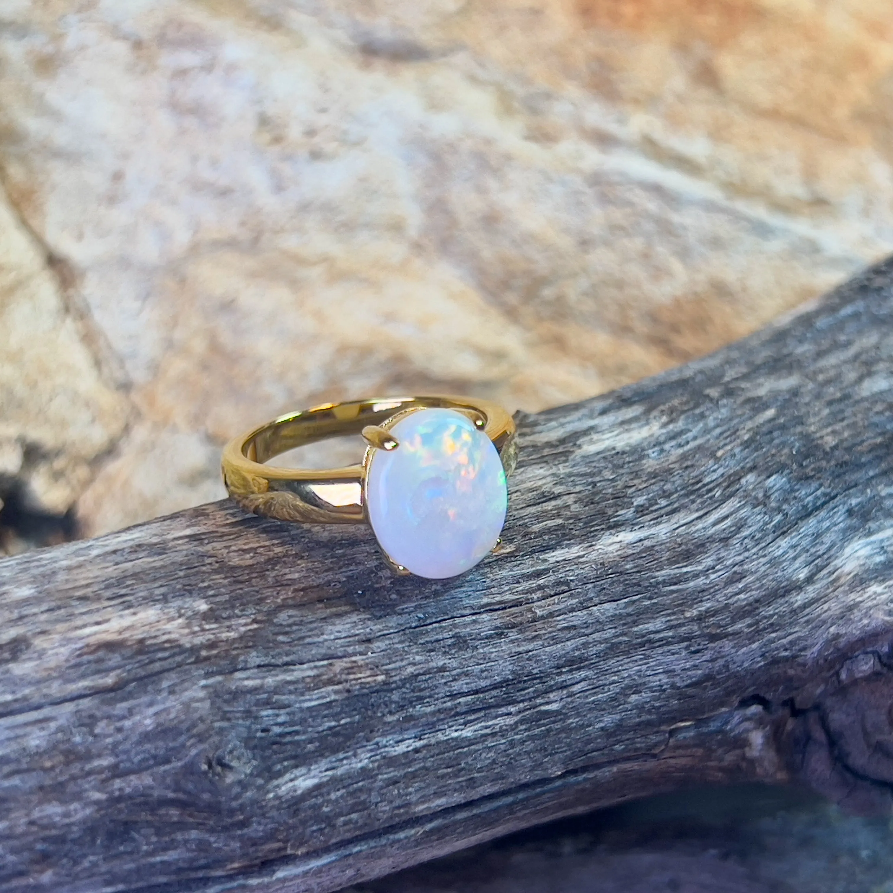 Gold plated Sterling Silver 1.8ct White Opal solitaire ring