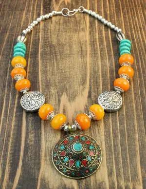Golden Beaded OM Necklace