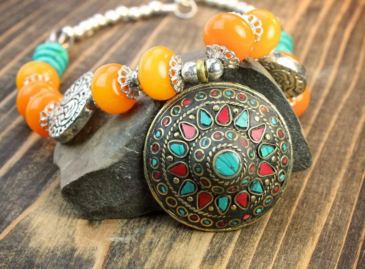 Golden Beaded OM Necklace