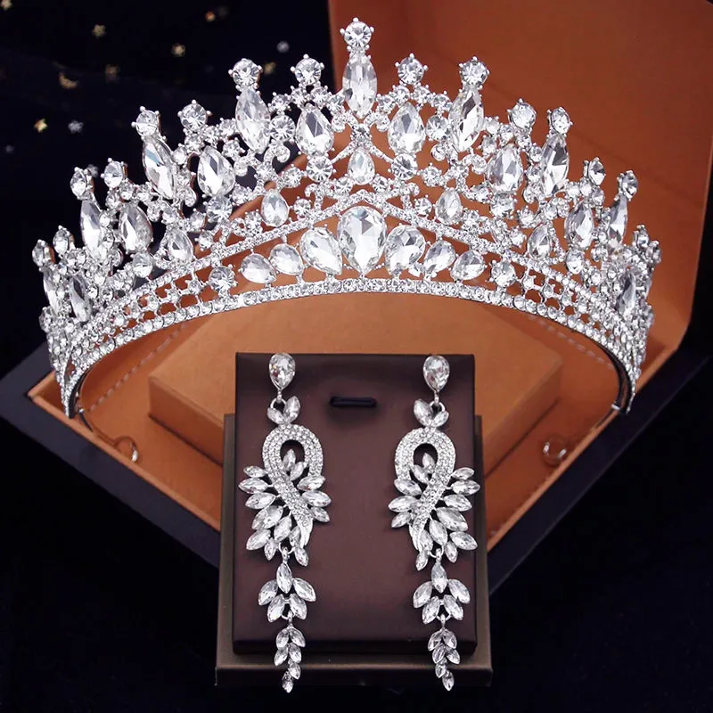 Gorgeous Crystal Tiaras Princess Crown Earring Set Parties Pageant Prom Hair Jewelry Accessories