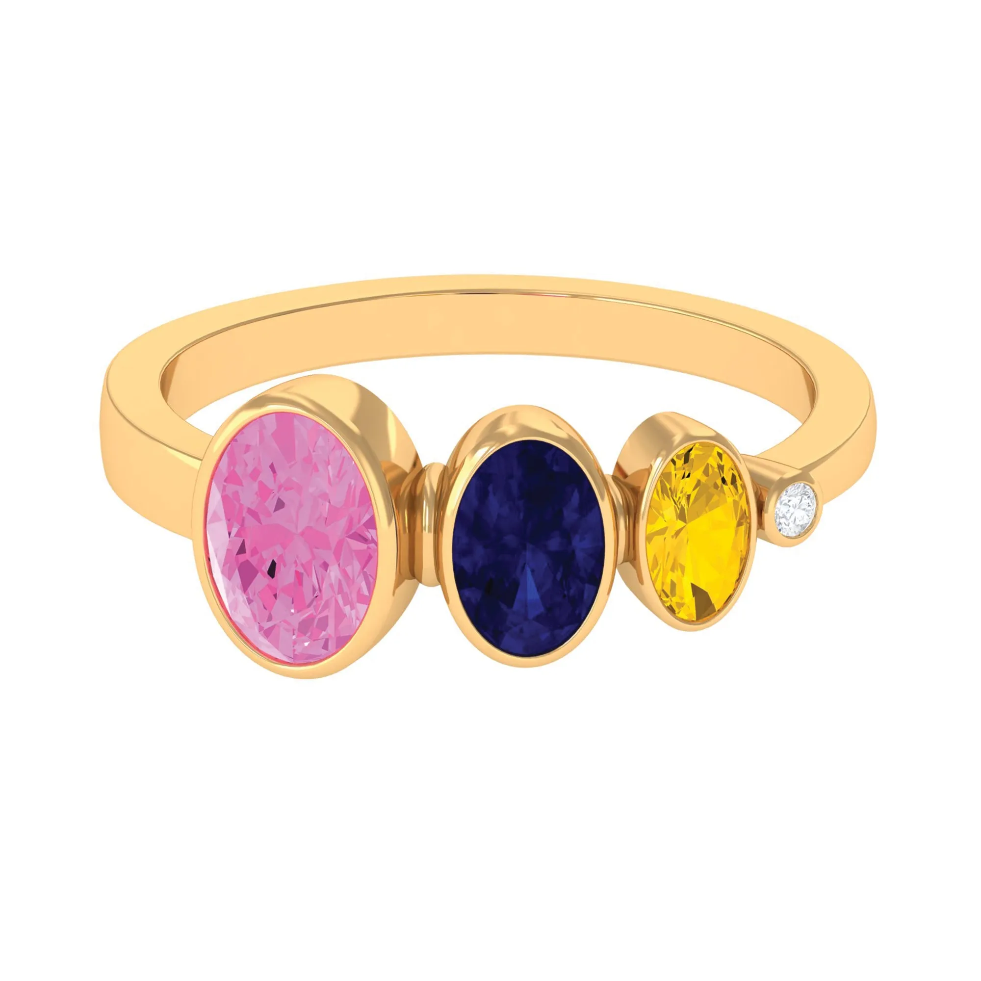 Graduated Style Oval Cut Multi Created Sapphire Ring with Moissanite