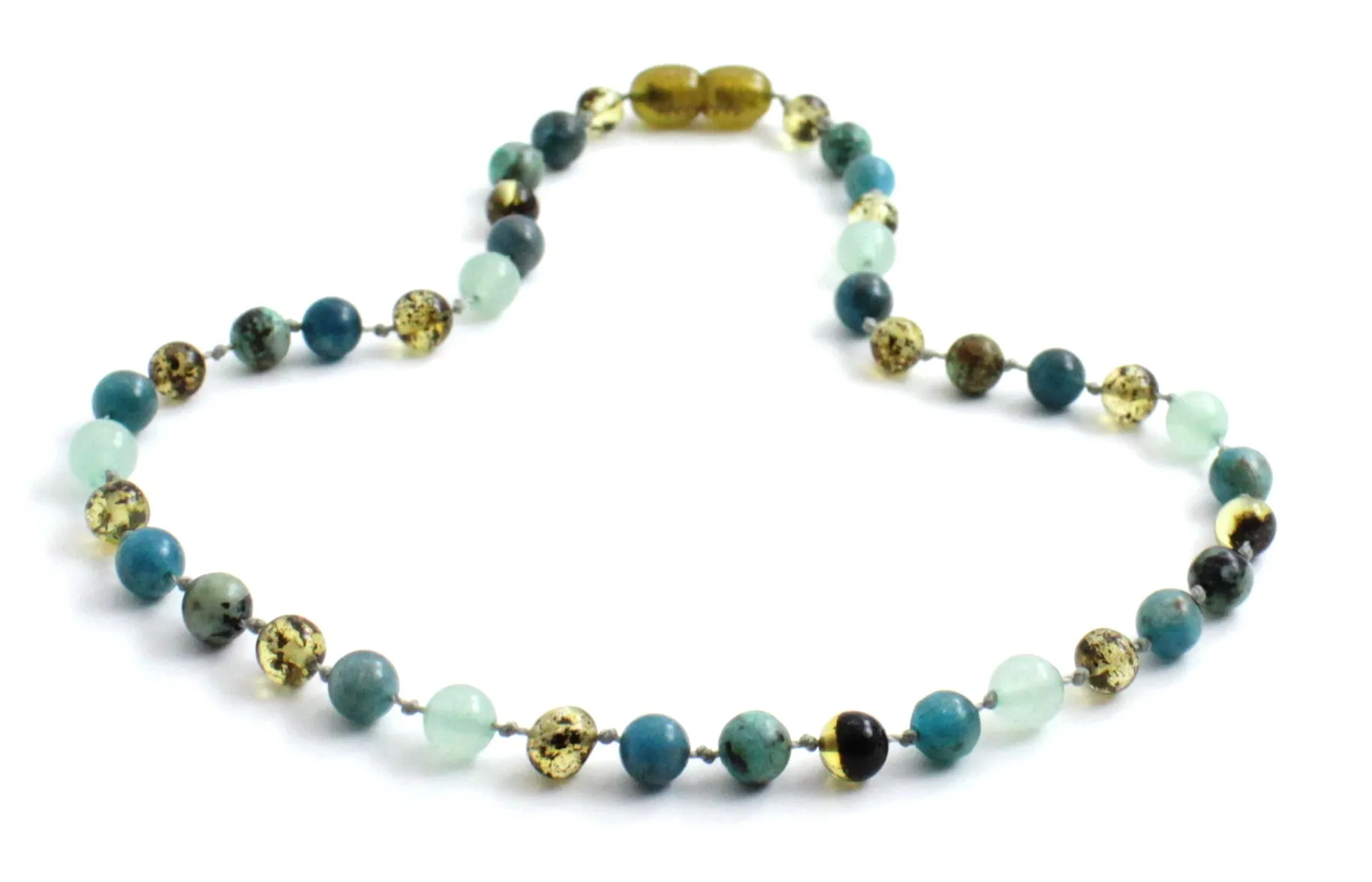 Green Baltic Amber Necklace with Apatite African Turquoise Aventurine