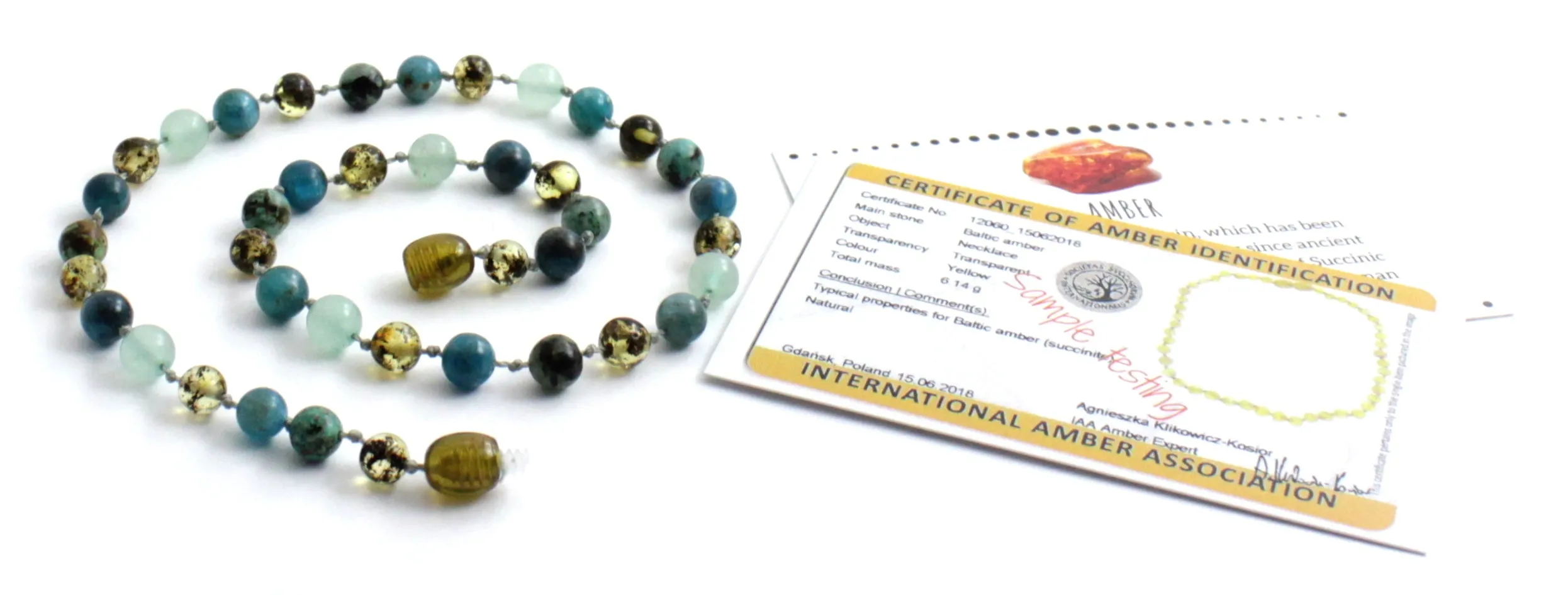 Green Baltic Amber Necklace with Apatite African Turquoise Aventurine