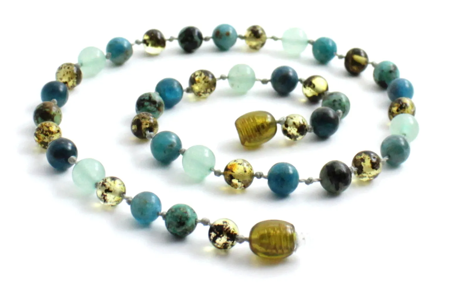 Green Baltic Amber Necklace with Apatite African Turquoise Aventurine