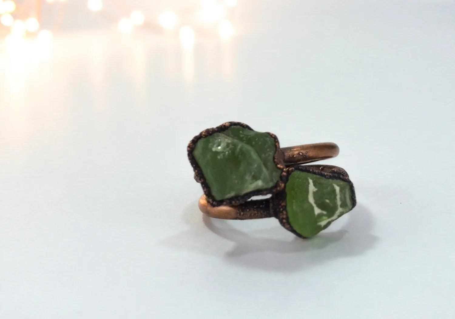 Green Peridot ring | Raw peridot ring