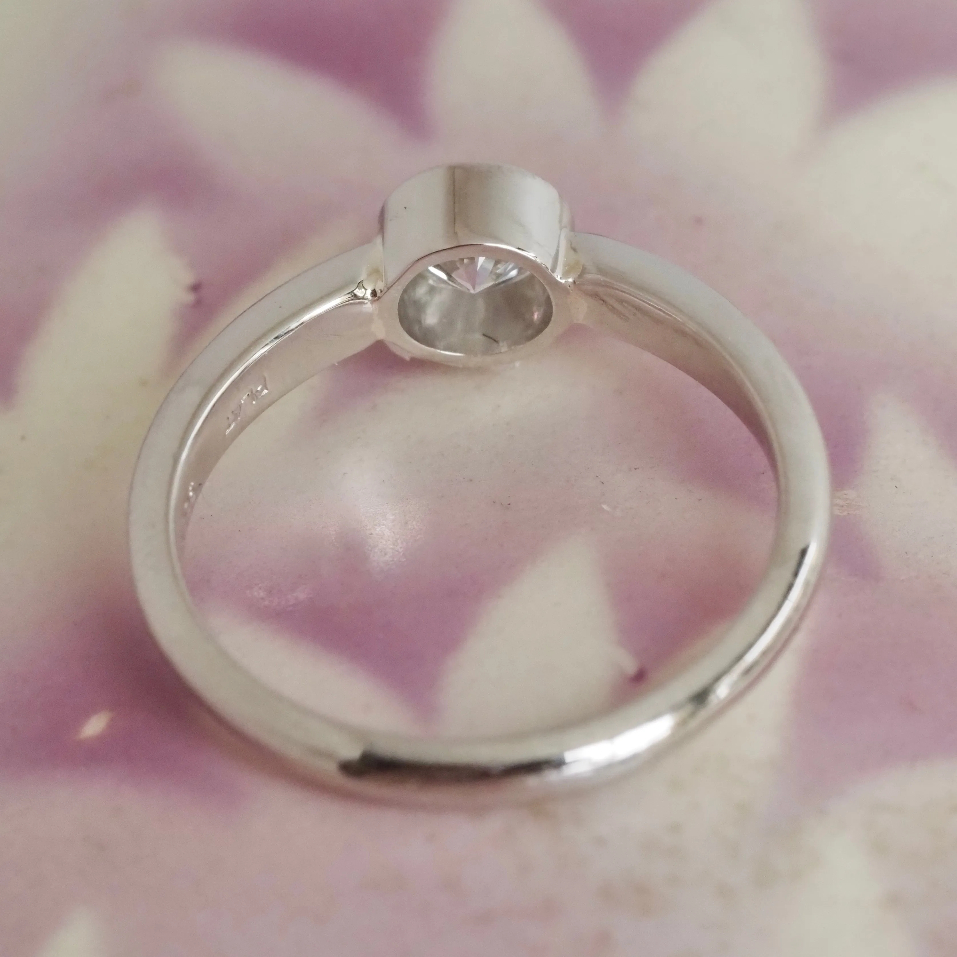 Half Carat Round Brilliant Cut Diamond Solitaire Platinum Bezel Set Engagement Ring