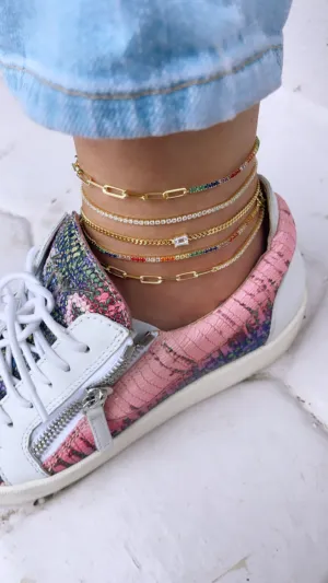 Half Rainbow Half Cuban Anklet