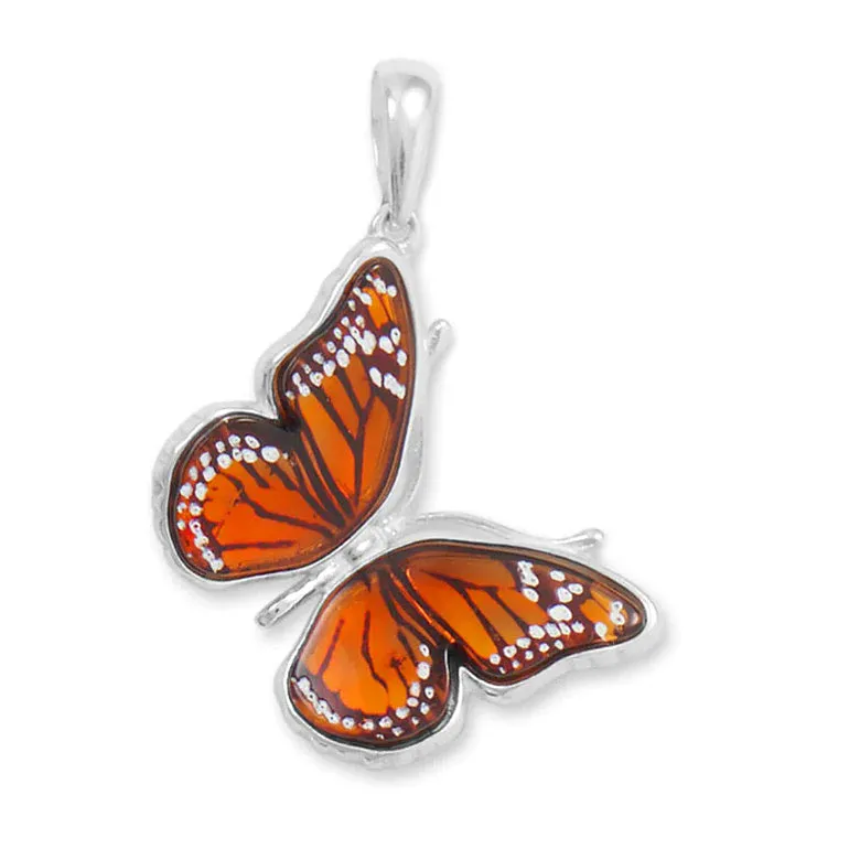 Hand Carved Amber Monarch Butterfly Necklace