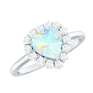 Heart Shape Ethiopian Opal Halo Engagement with Diamond