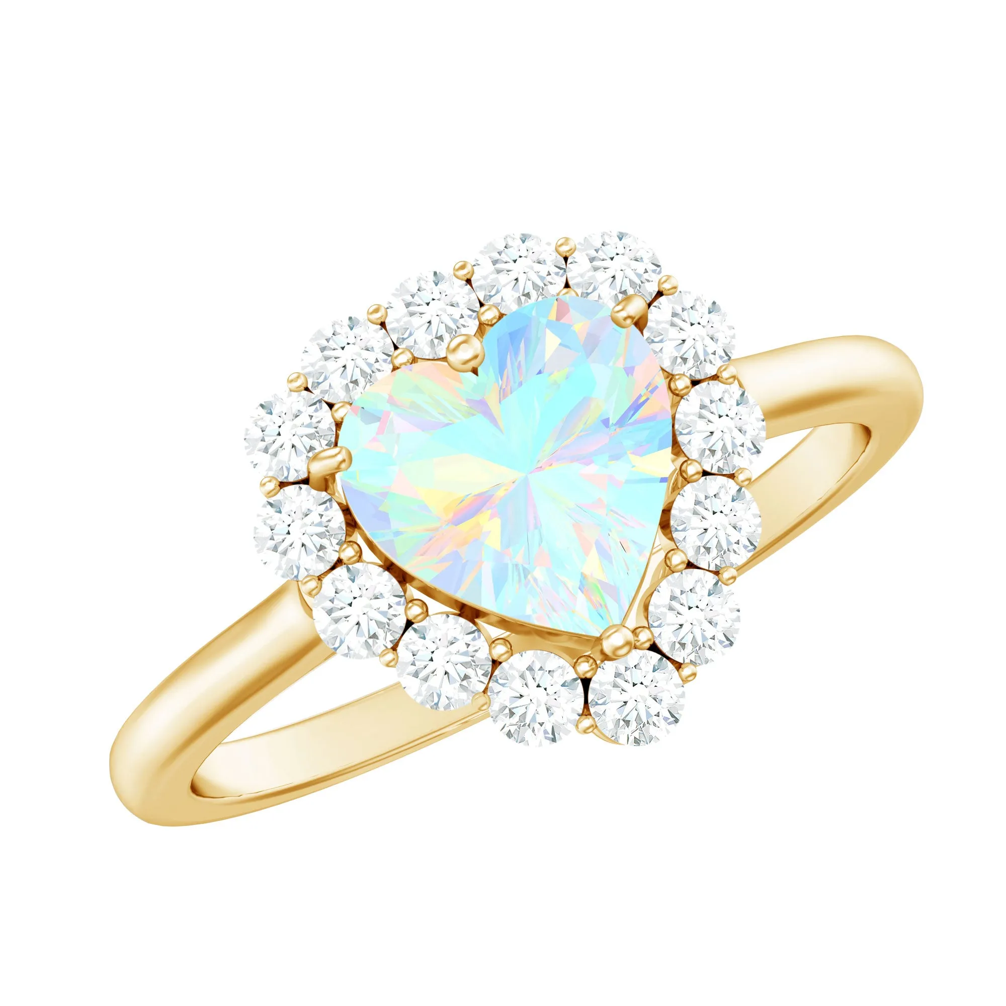 Heart Shape Ethiopian Opal Halo Engagement with Diamond
