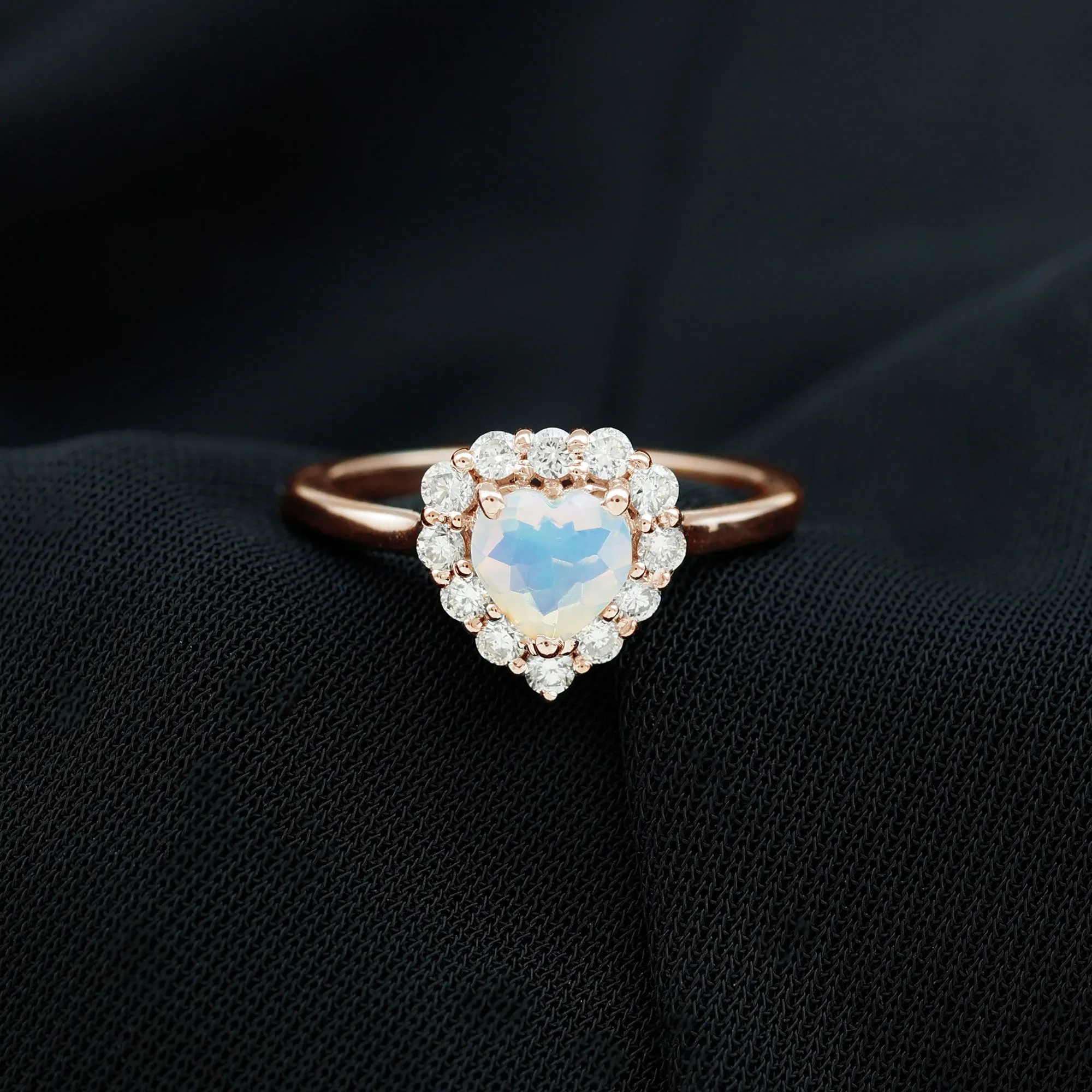 Heart Shape Ethiopian Opal Halo Engagement with Diamond