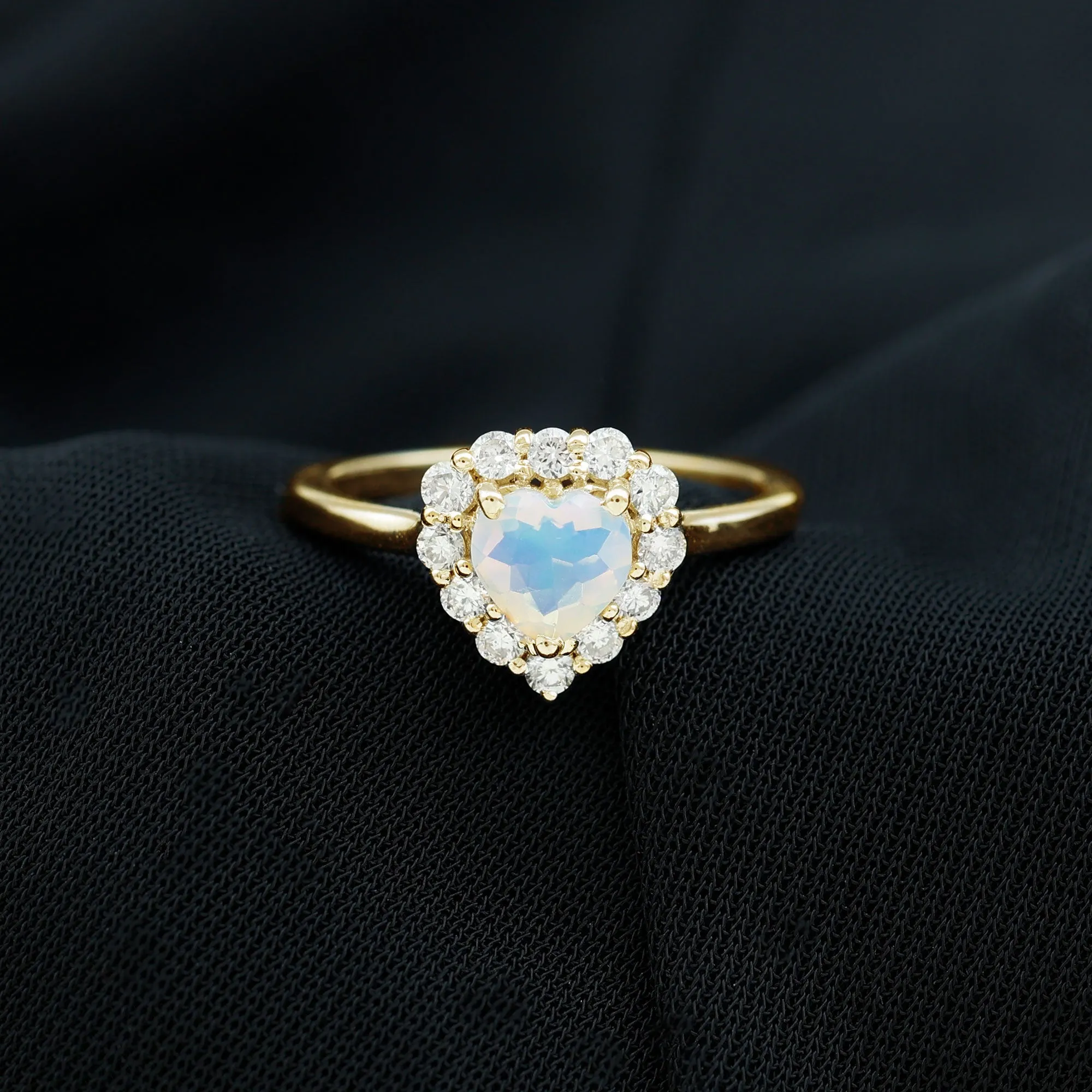 Heart Shape Ethiopian Opal Halo Engagement with Diamond
