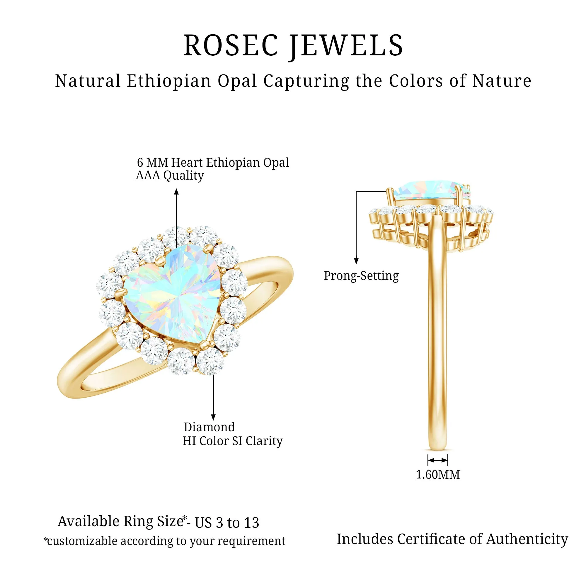 Heart Shape Ethiopian Opal Halo Engagement with Diamond