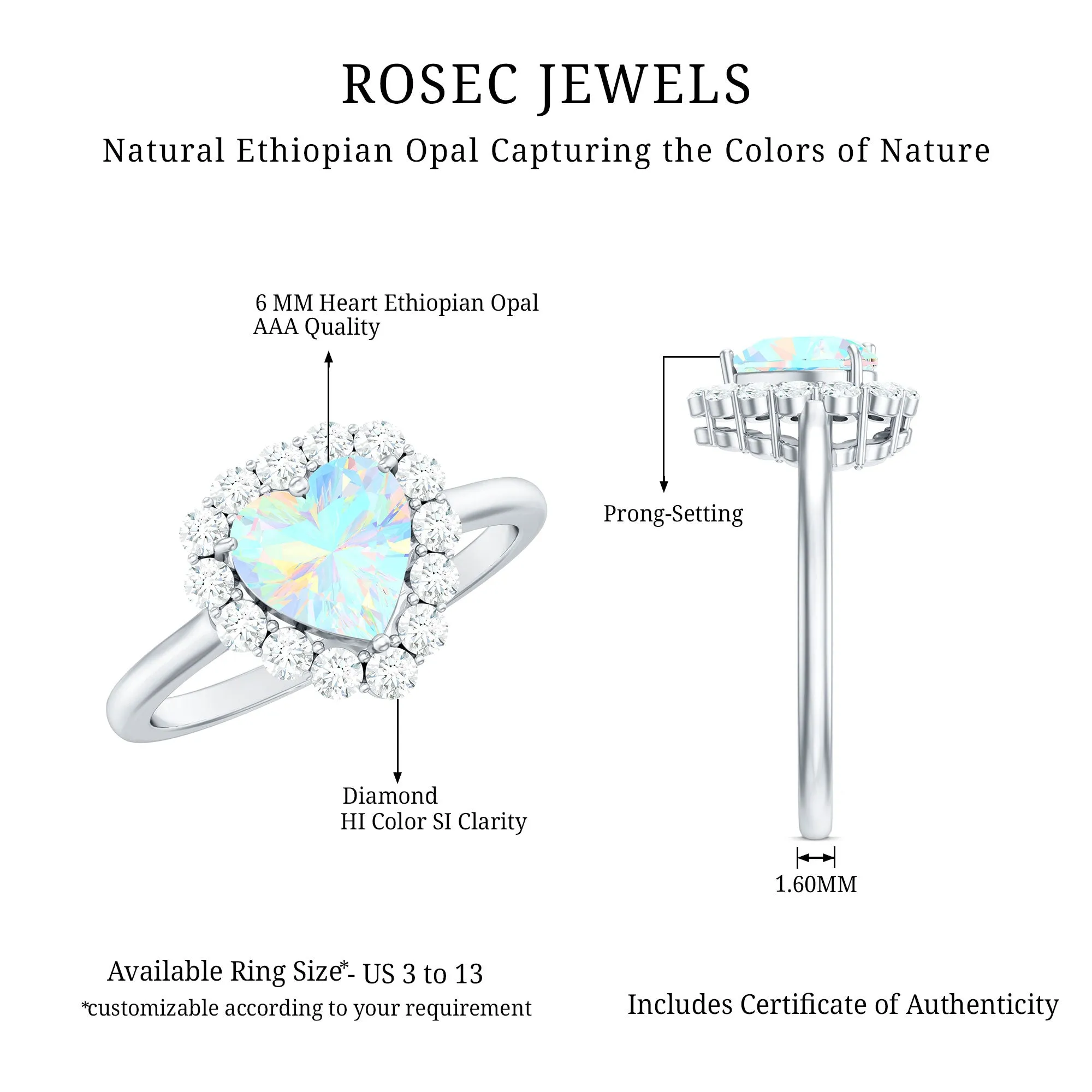 Heart Shape Ethiopian Opal Halo Engagement with Diamond