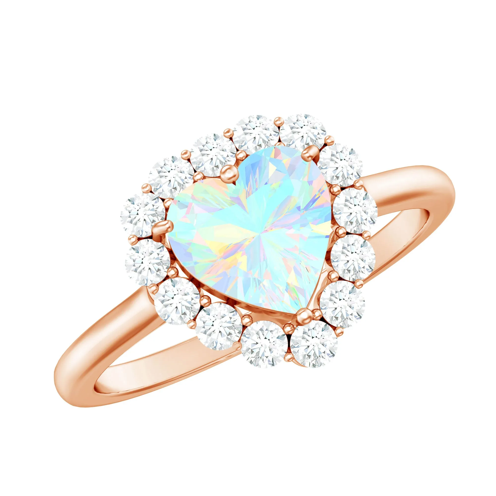 Heart Shape Ethiopian Opal Halo Engagement with Diamond