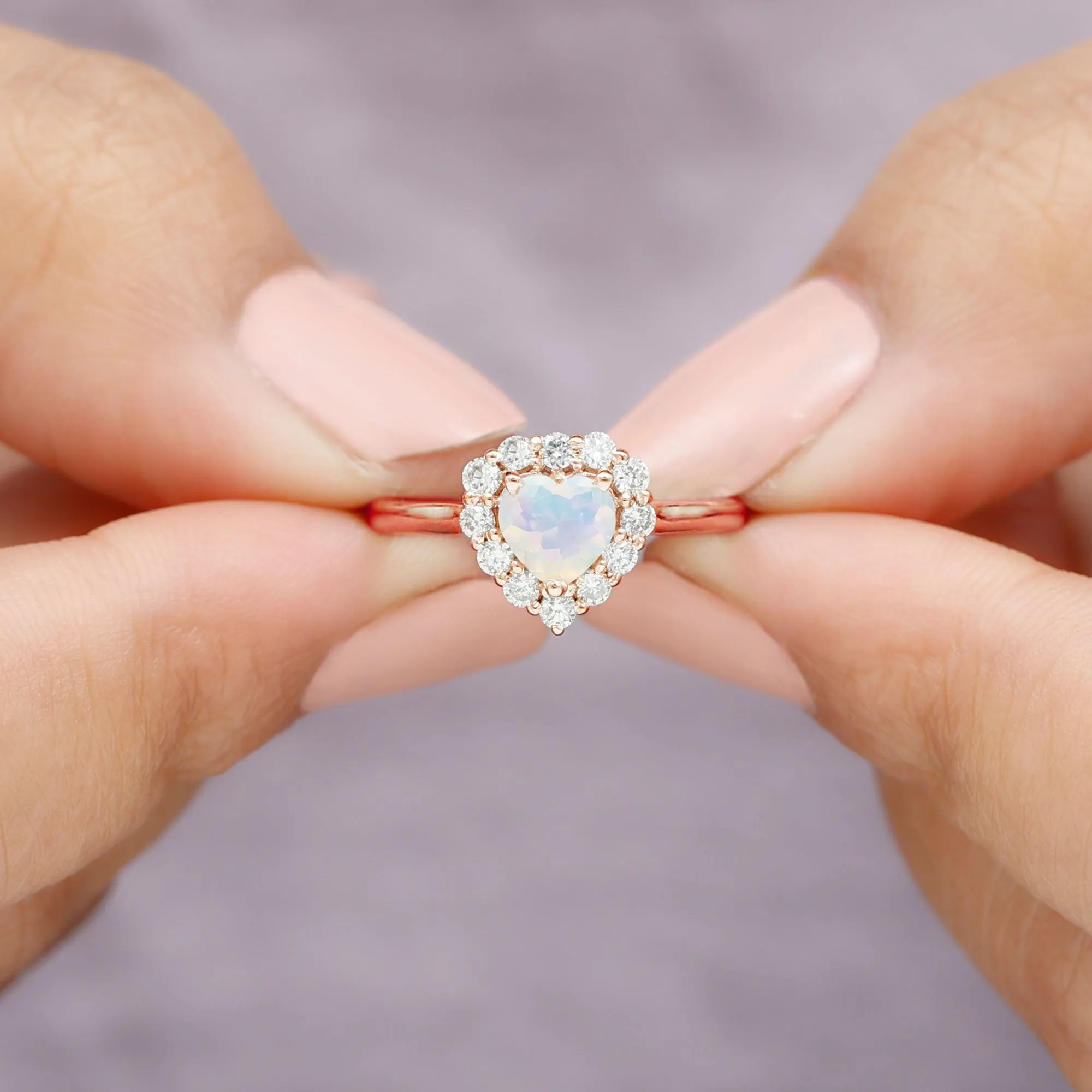 Heart Shape Ethiopian Opal Halo Engagement with Diamond