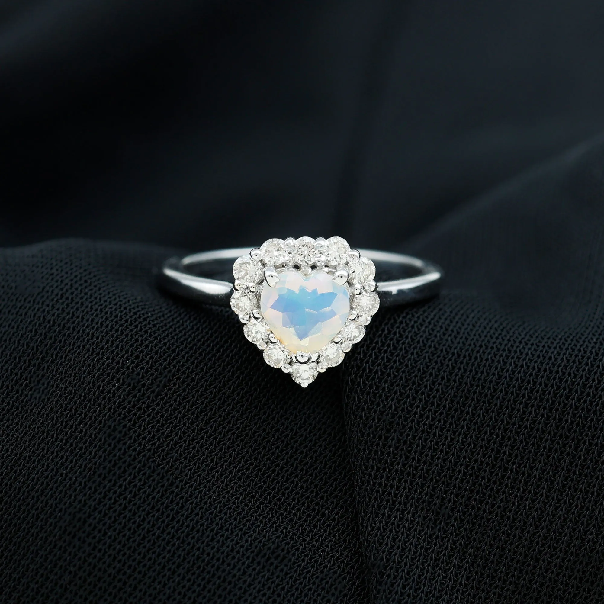 Heart Shape Ethiopian Opal Halo Engagement with Diamond