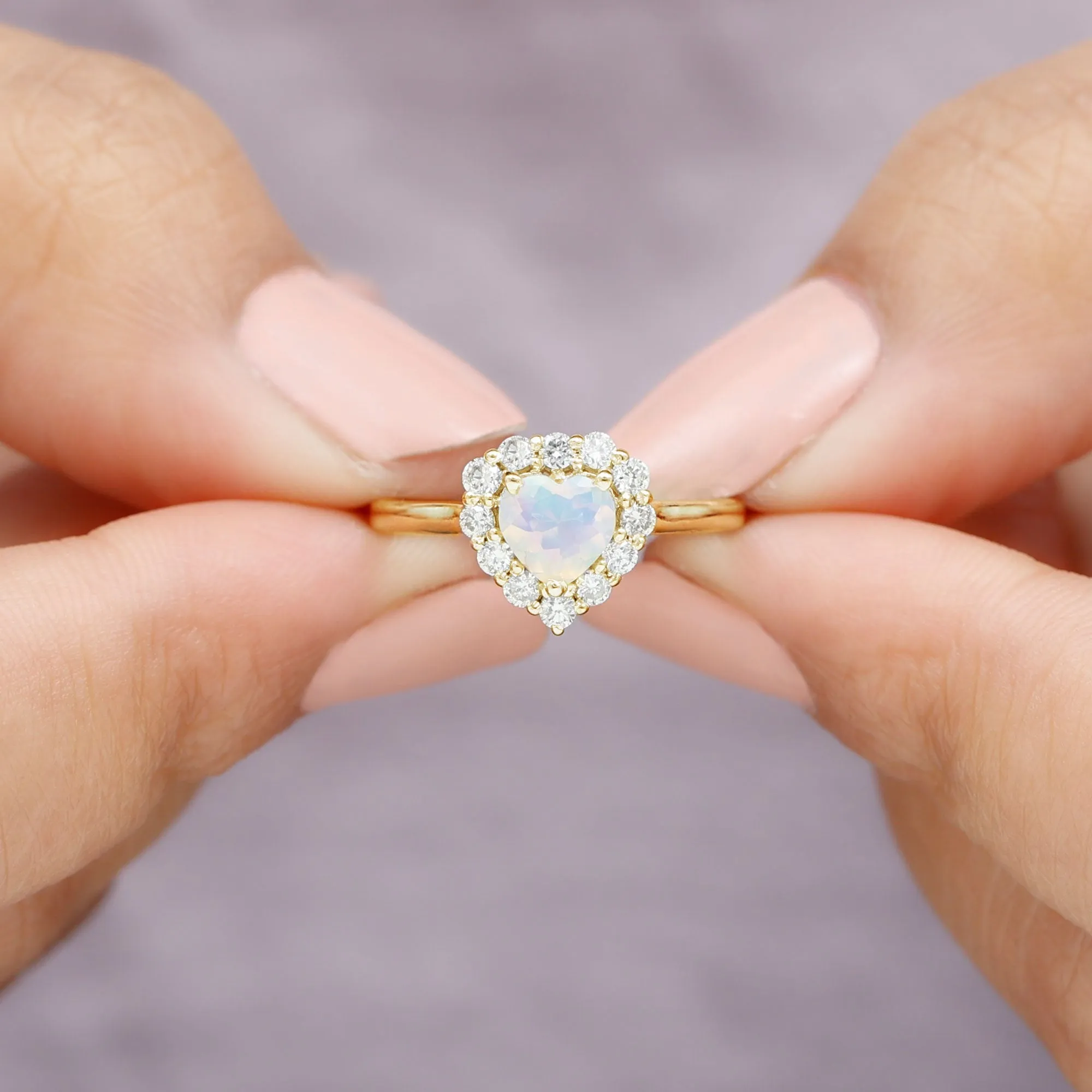 Heart Shape Ethiopian Opal Halo Engagement with Diamond
