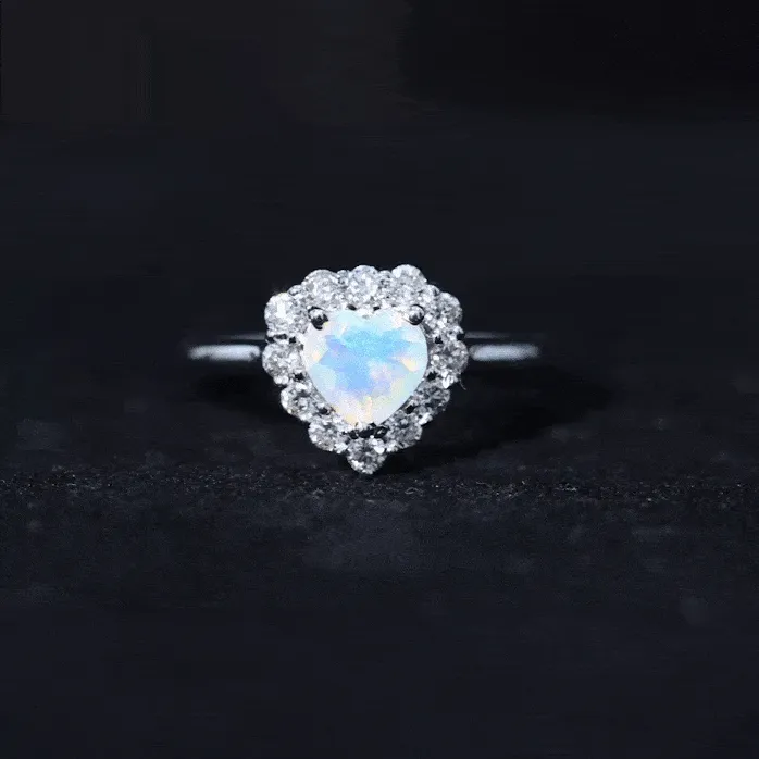 Heart Shape Ethiopian Opal Halo Engagement with Diamond