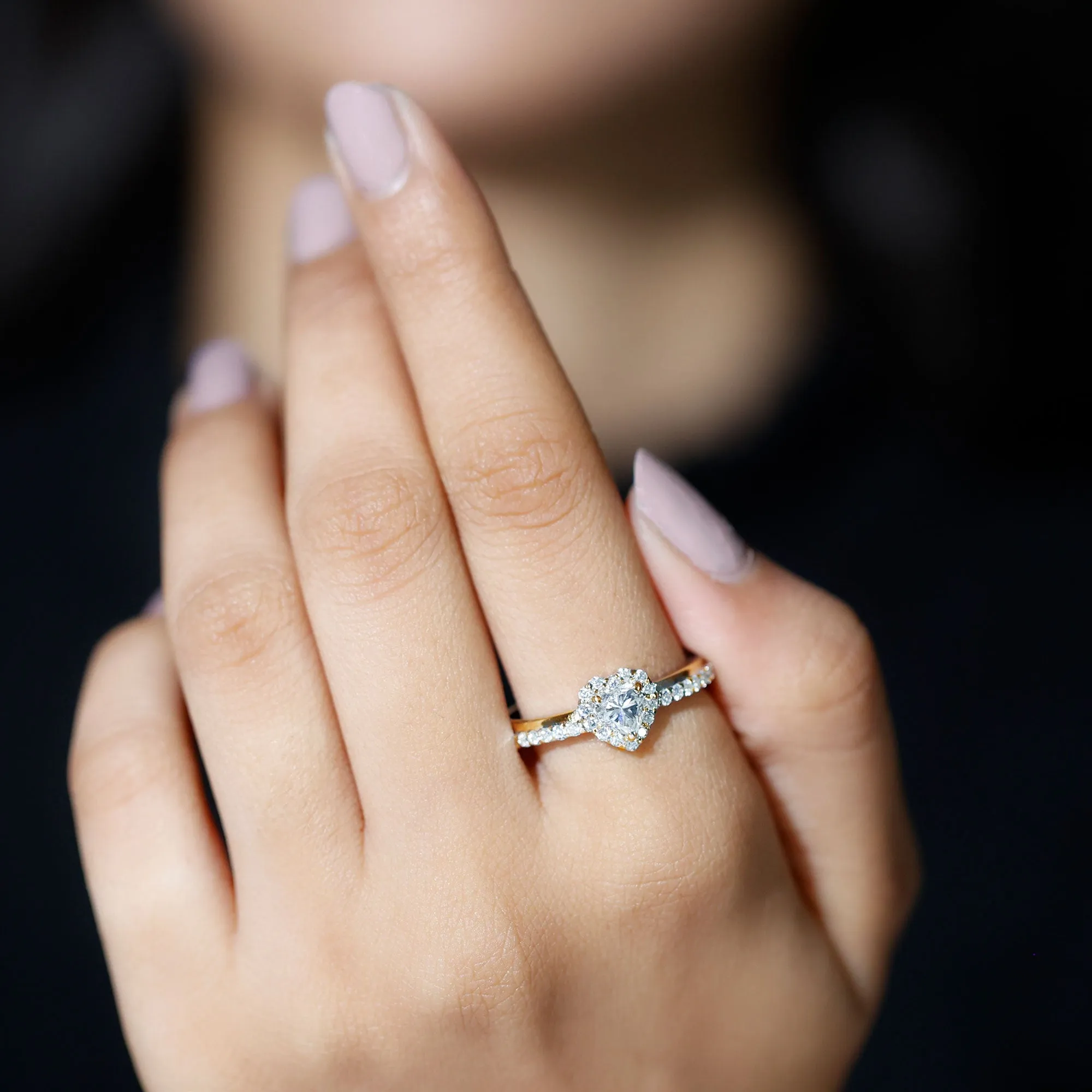 Heart Shape Lab Grown Diamond Engagement Ring with Halo
