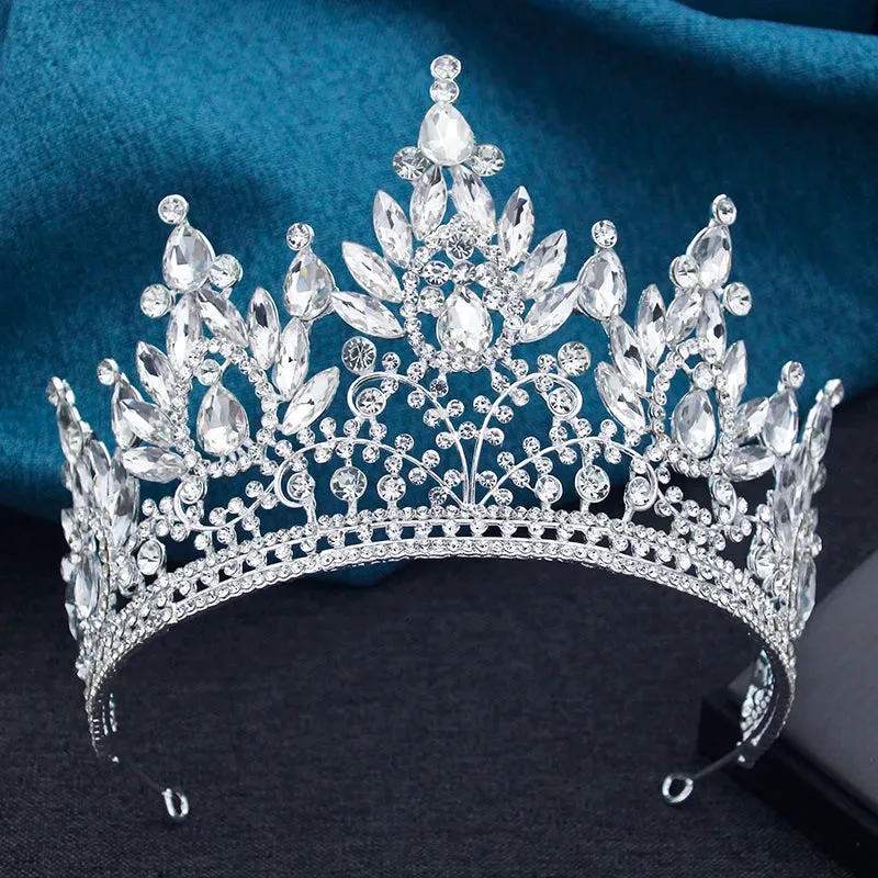 High Royal Queen Crown for Women Crystal Banquet Tiara Costume Hair Accessories