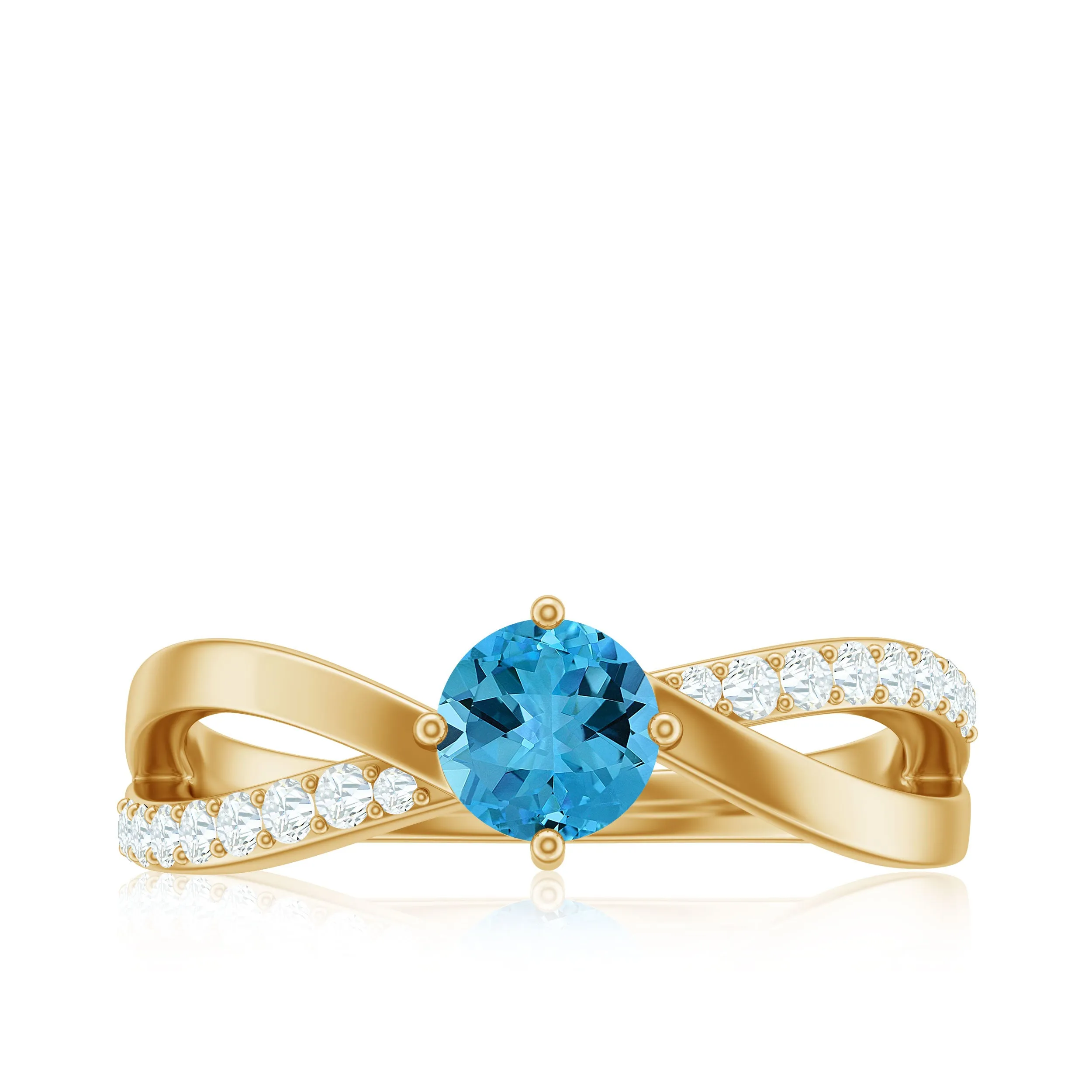 Infinity Shank Round Swiss Blue Topaz Engagement Ring with Diamond