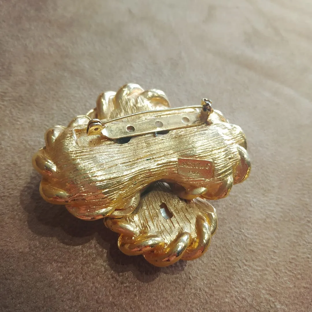 Jacky De G Chunky Vintage Rope trimmed Pearl Brooch