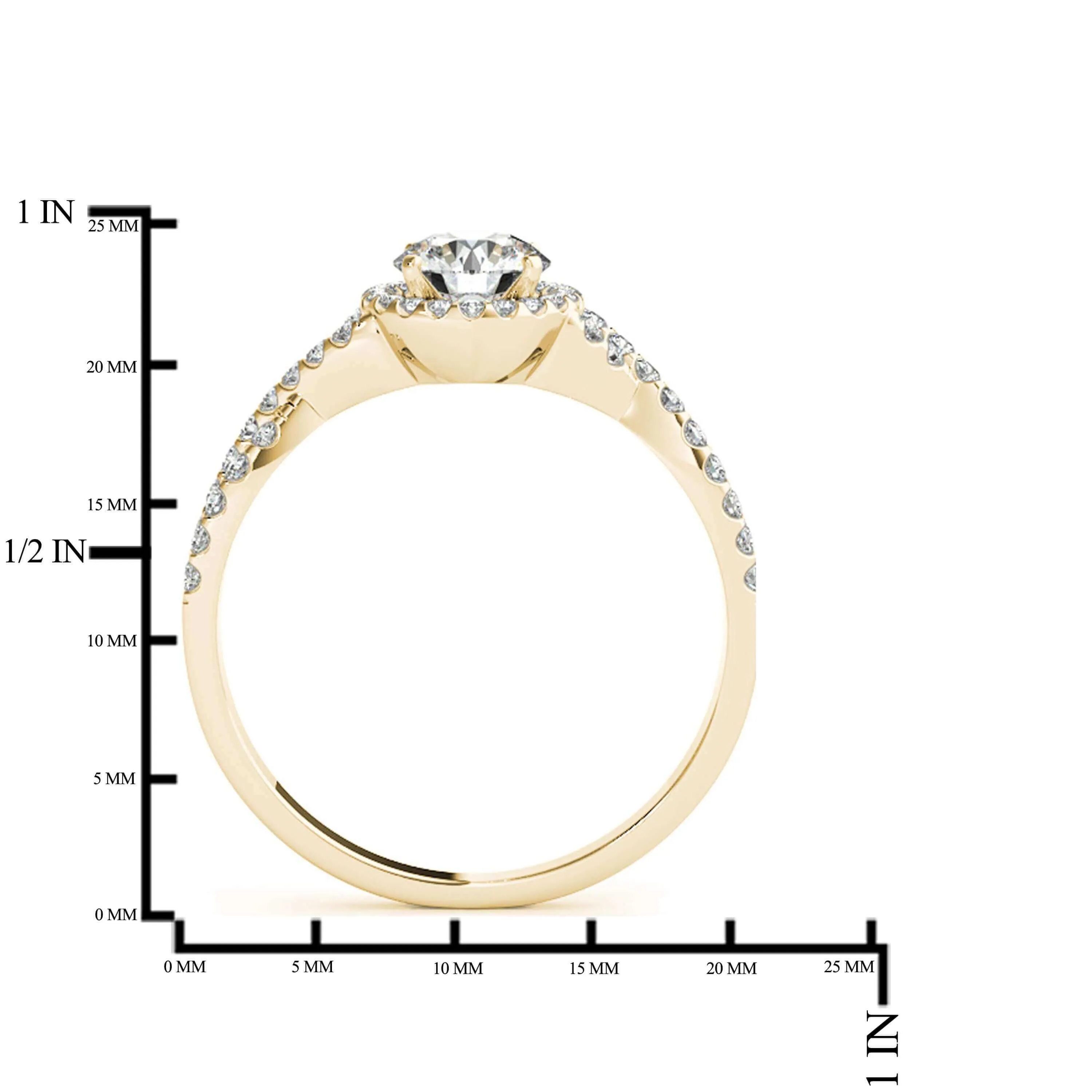 JewelMore 1/2 Carat Halo Daimond Engagement Bridal Ring Set 14K Solid Yellow Gold (I-J/I2-I3)