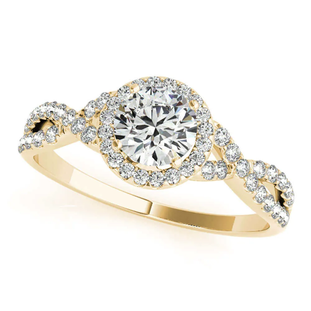 JewelMore 1/2 Carat Halo Daimond Engagement Bridal Ring Set 14K Solid Yellow Gold (I-J/I2-I3)