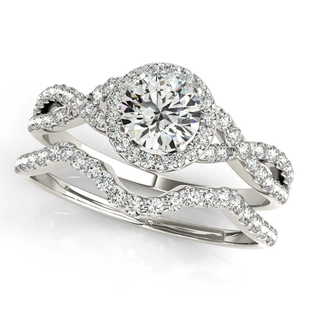 JewelMore 1/2 Carat Halo Daimond Engagement Bridal Ring Set 14K Solid Yellow Gold (I-J/I2-I3)