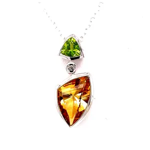 Kaleidoscope Sterling Silver Pendant with Golden Citrine, Peridot & White Topaz