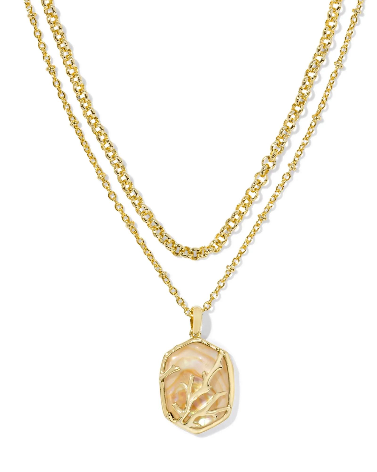 Kendra Scott Daphne Gold Coral Frame Multi Strand Necklace in Iridescent Abalone