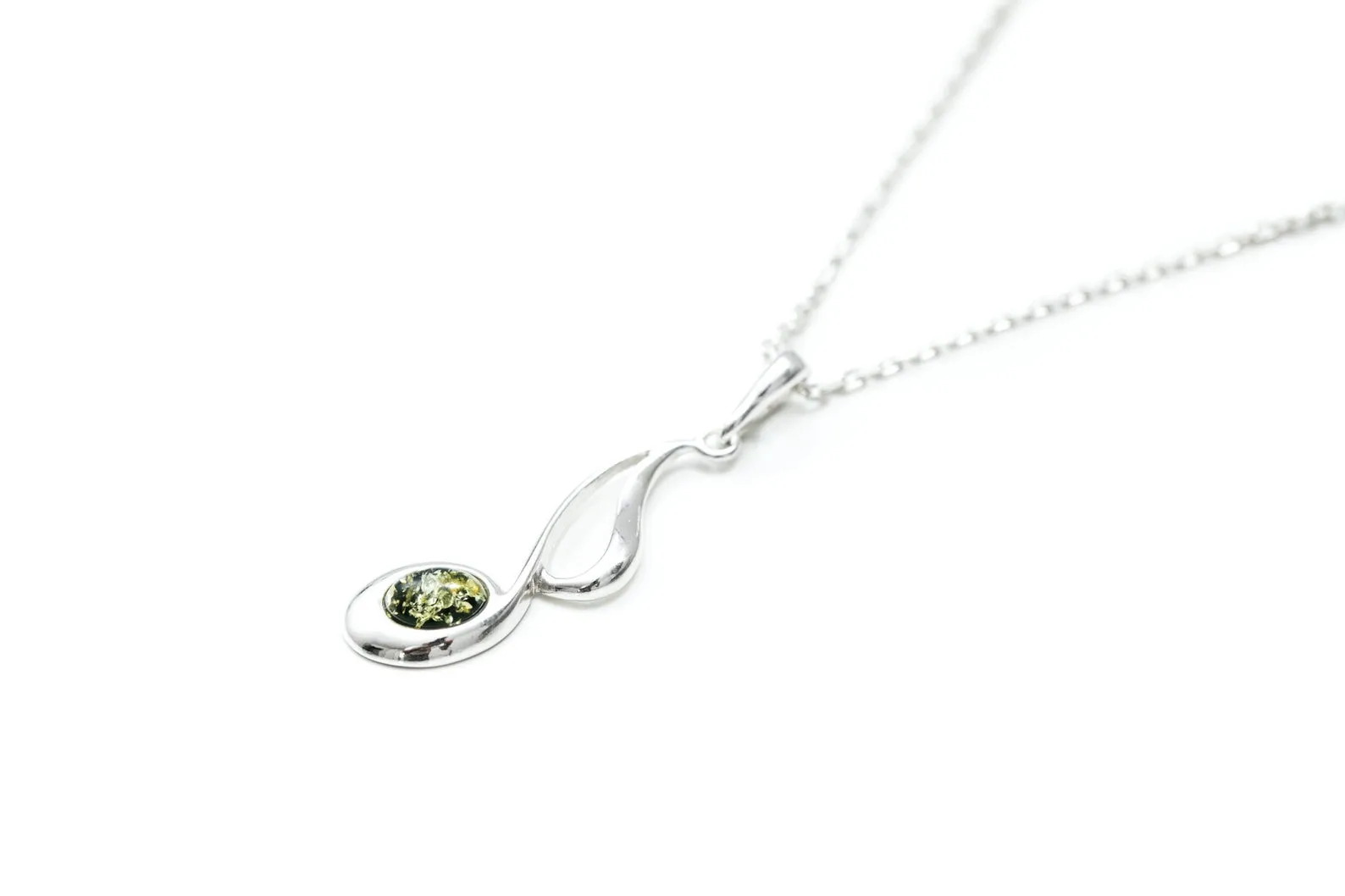 Large Green Amber Music Note Pendant - Sterling Silver Necklace | Perfect for Music Lovers