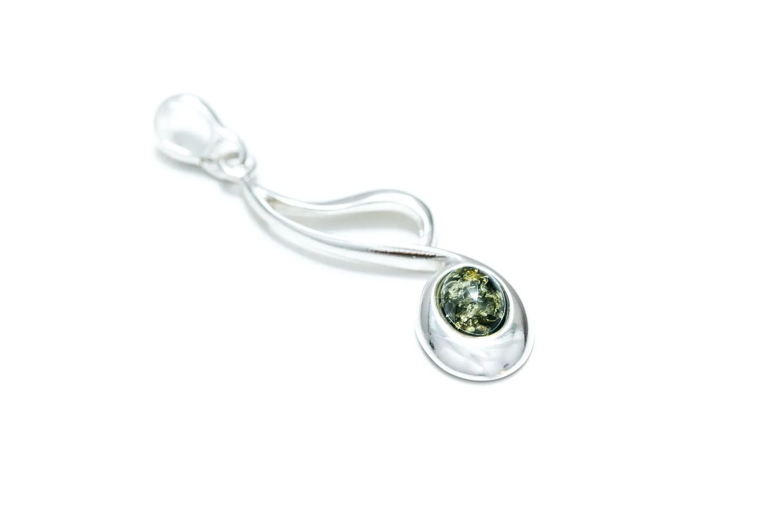 Large Green Amber Music Note Pendant - Sterling Silver Necklace | Perfect for Music Lovers
