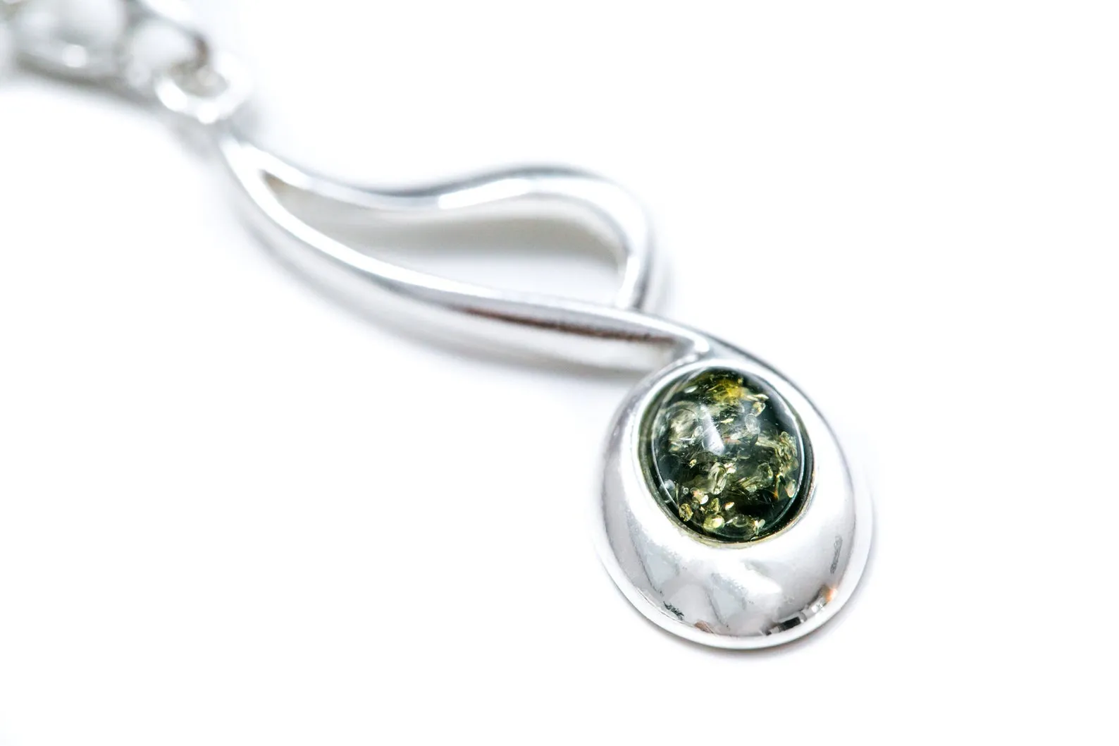 Large Green Amber Music Note Pendant - Sterling Silver Necklace | Perfect for Music Lovers