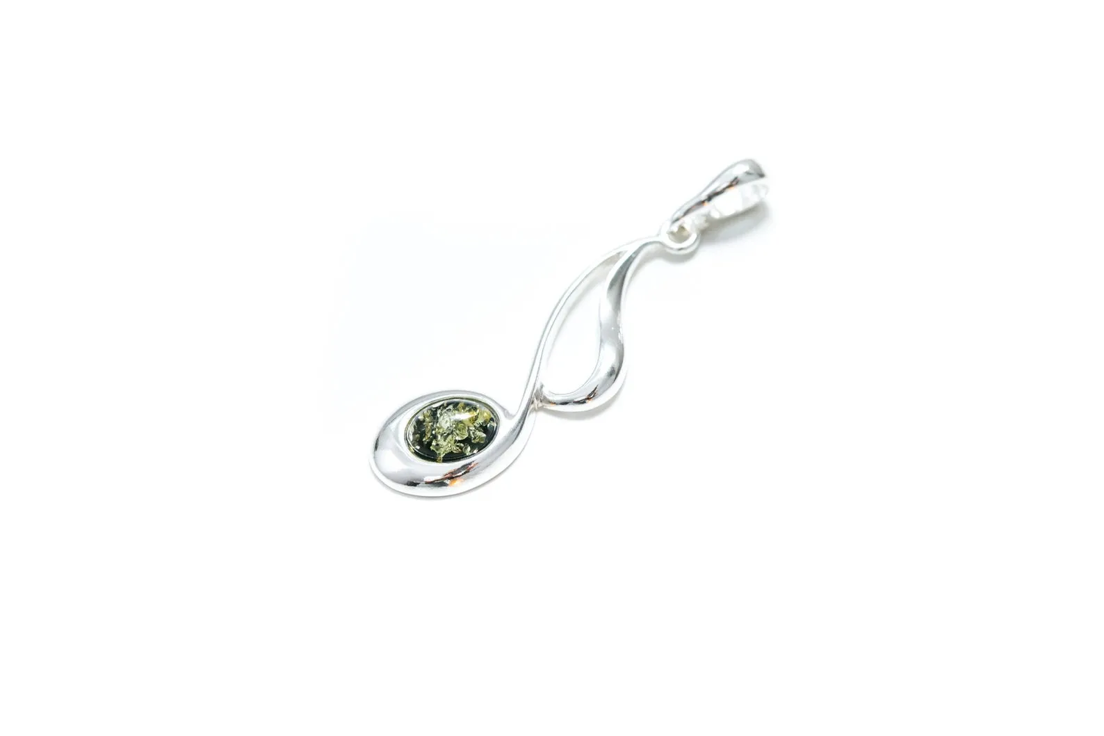 Large Green Amber Music Note Pendant - Sterling Silver Necklace | Perfect for Music Lovers