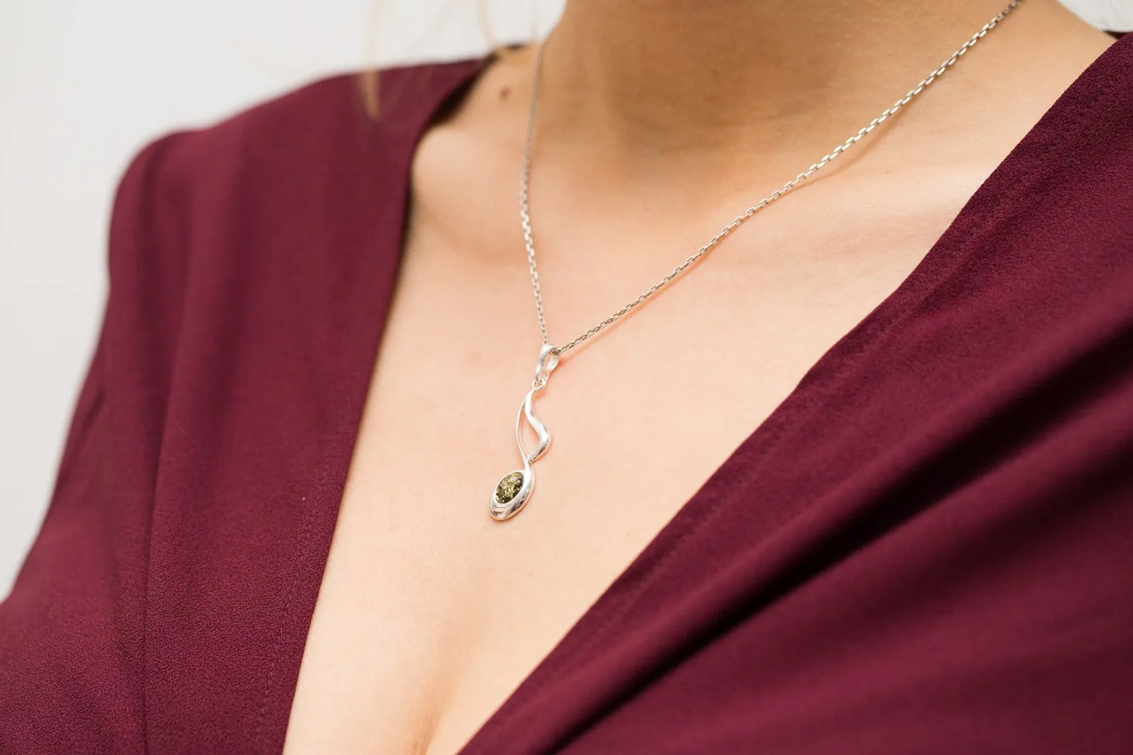 Large Green Amber Music Note Pendant - Sterling Silver Necklace | Perfect for Music Lovers