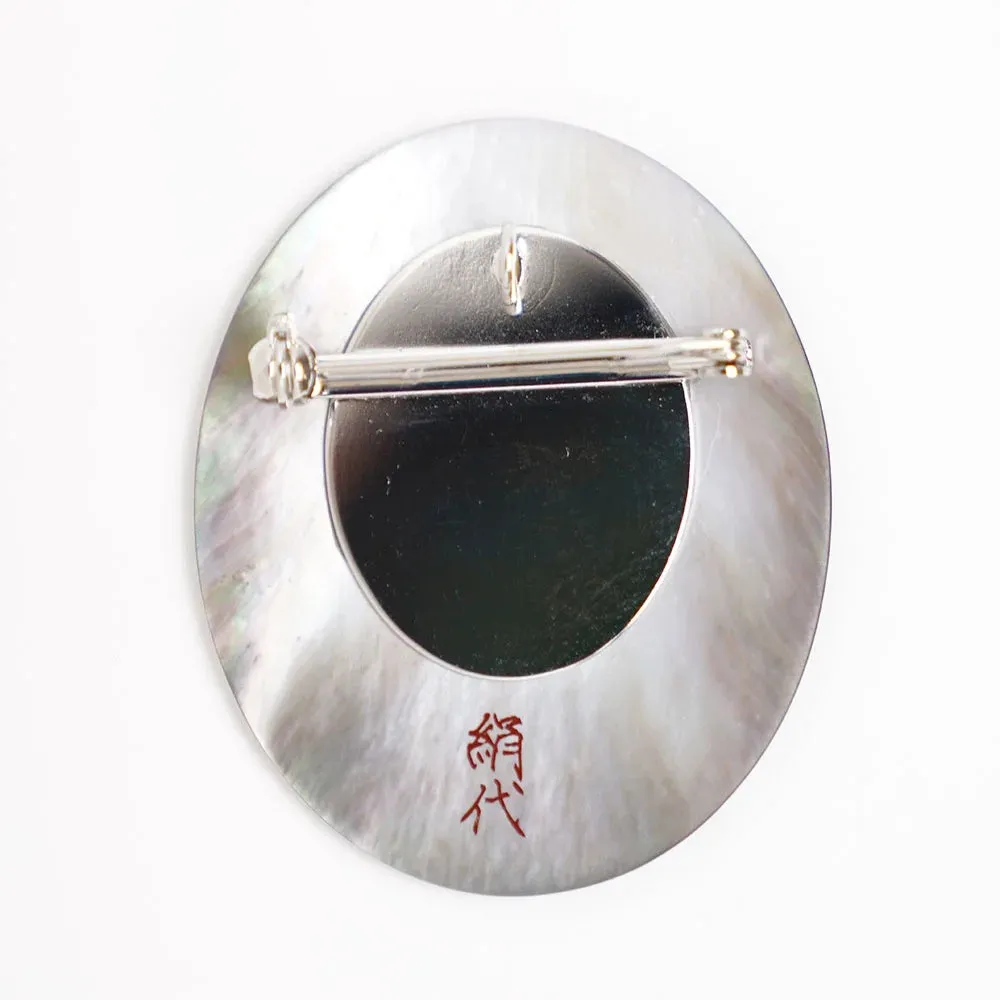 Maki-e Urushi Lacquer Brooch - Black Lip Oyster Pearl Shell / Autumn Flower -, Traditional Japanese Urushi Lacquer Jewelry