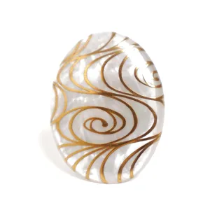 Maki-e Urushi Lacquer Brooch - White South Sea Pearl Shell / Flowing Water -, Traditional Japanese Urushi Lacquer Jewelry