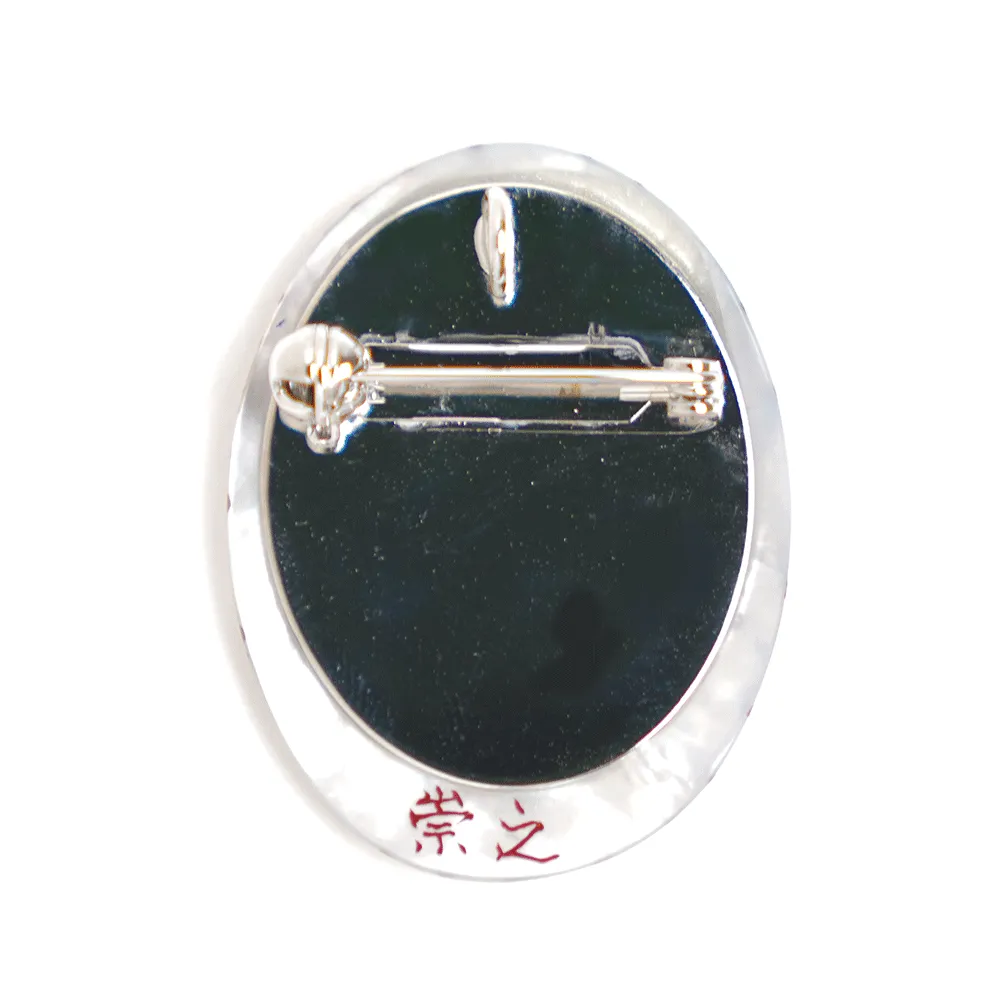 Maki-e Urushi Lacquer Brooch - White South Sea Pearl Shell / Flowing Water -, Traditional Japanese Urushi Lacquer Jewelry