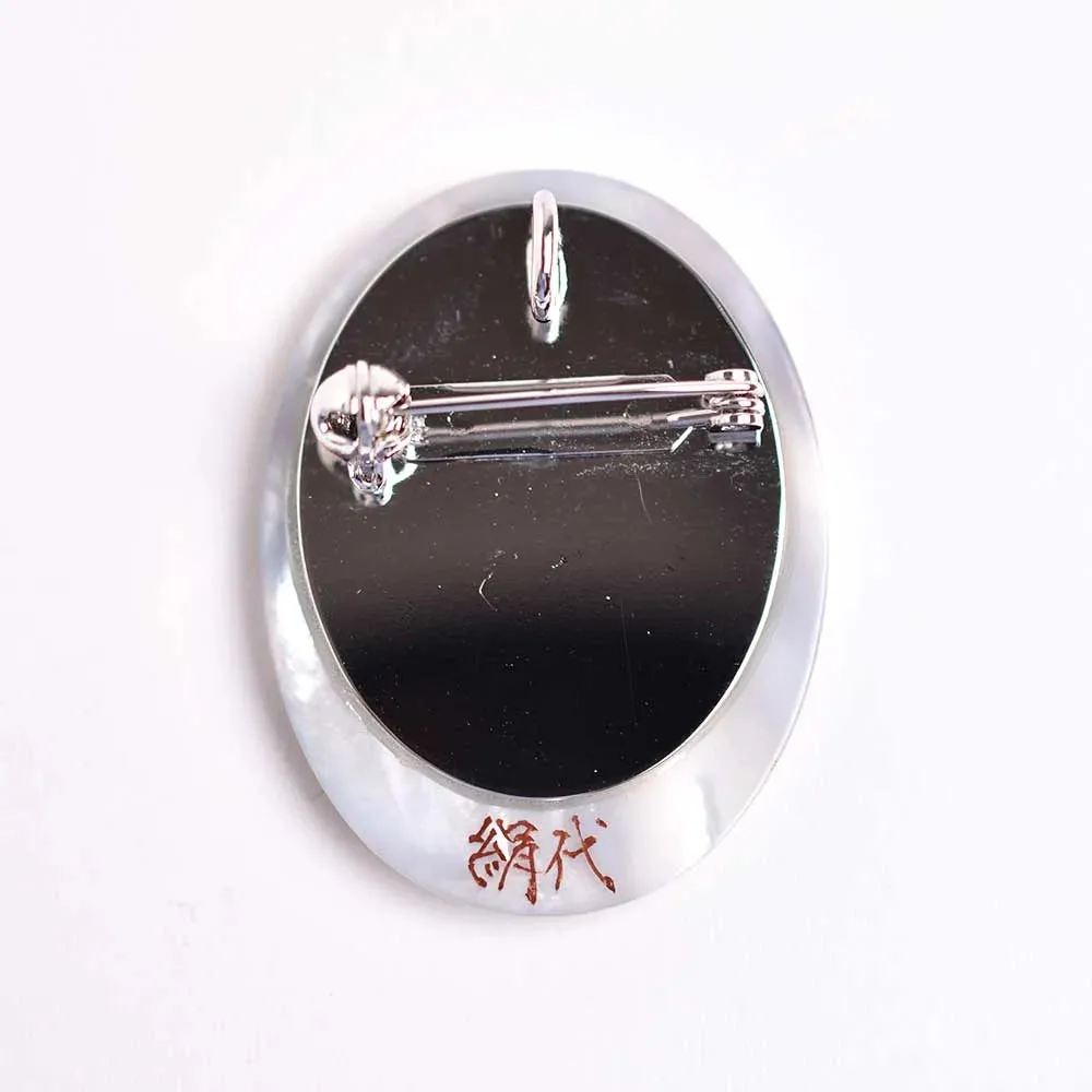 Maki-e Urushi Lacquer Brooch - White South Sea Pearl Shell / Spring Flower -, Traditional Japanese Urushi Lacquer Jewelry