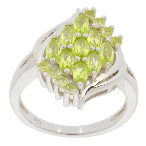 Marquise Green Peridot Sterling Silver Ring with Accent
