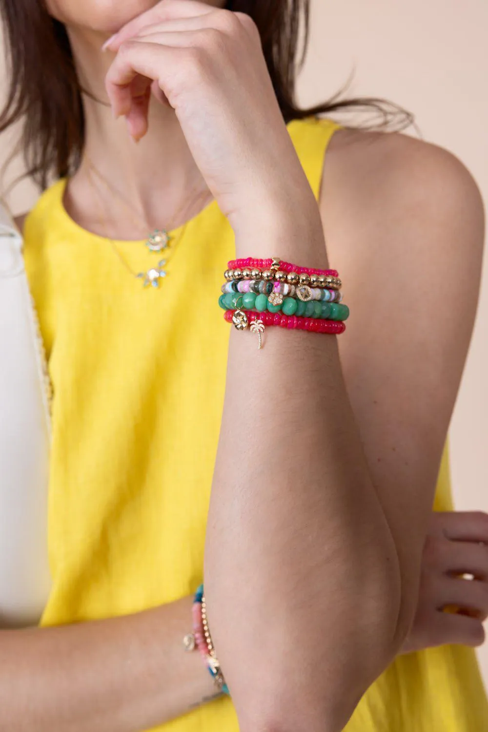 Micro Palm Tree Pink Opal Charm Bracelet