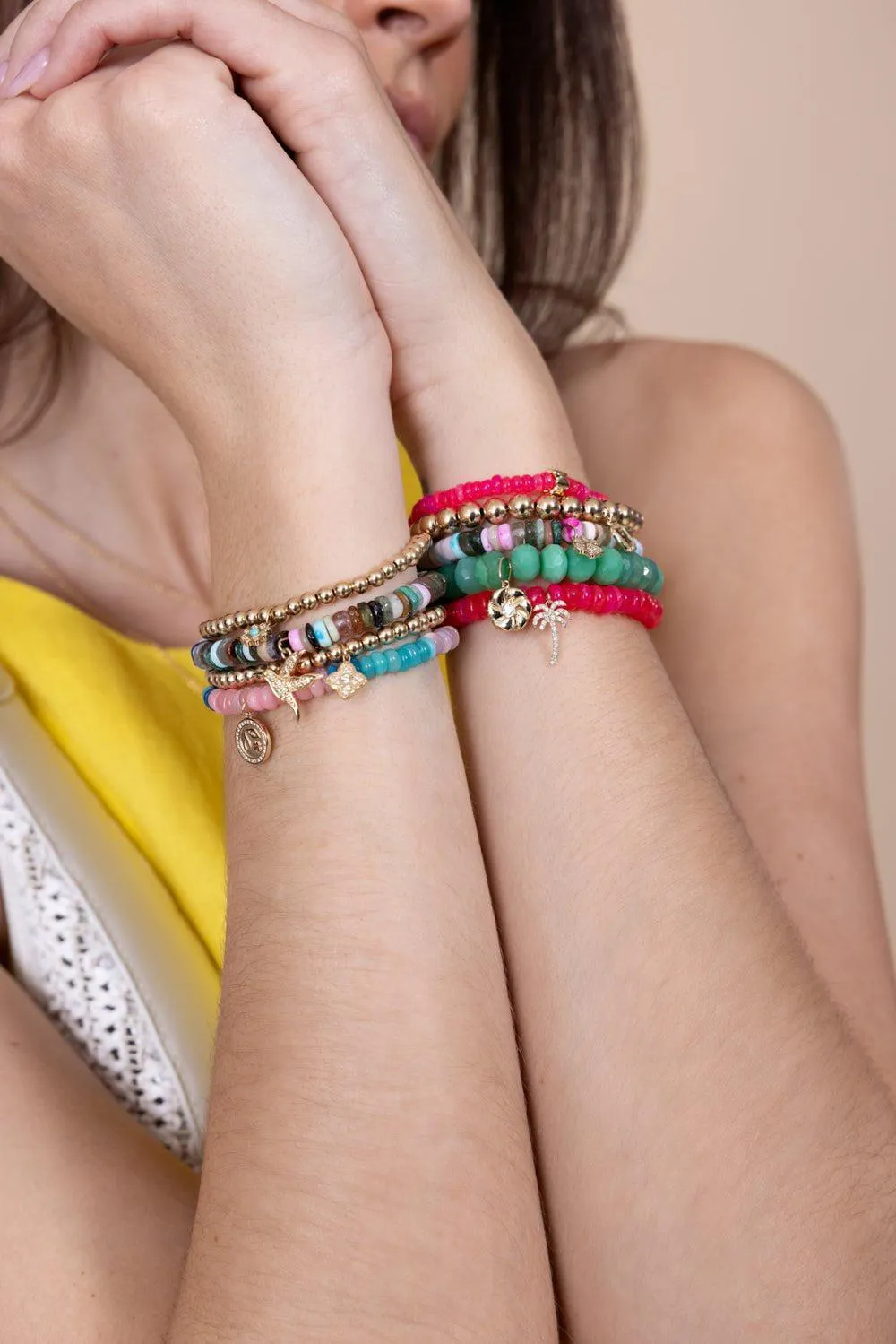 Micro Palm Tree Pink Opal Charm Bracelet